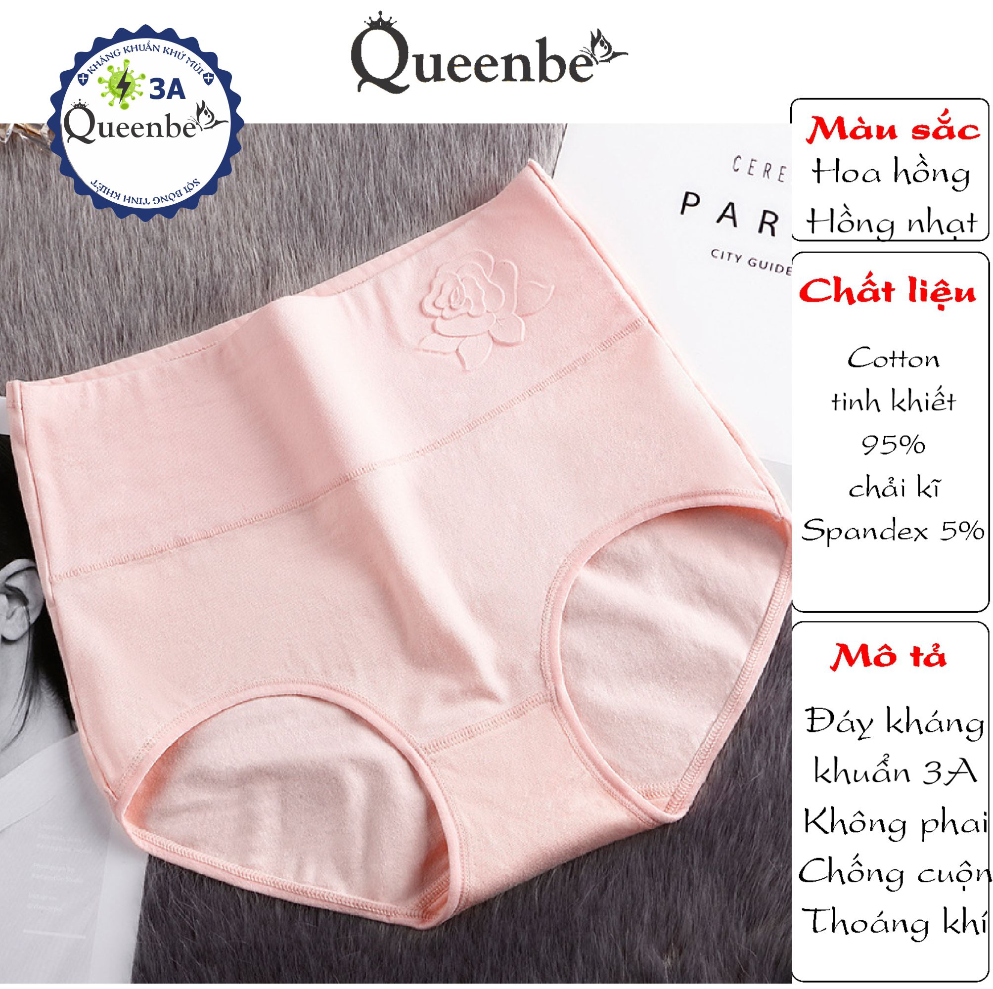 Quần lót nữ cotton kháng khuẩn GLDL045 Queenbe lưng cao gen eo chống cuộn thông thoáng và thấm hút mồ hôi