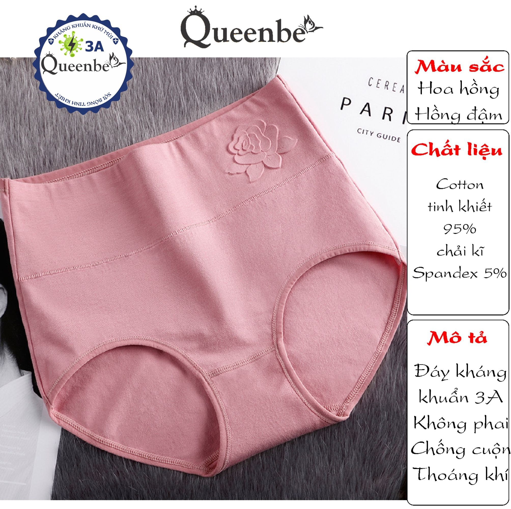 Quần lót nữ cotton kháng khuẩn GLDL045 Queenbe lưng cao gen eo chống cuộn thông thoáng và thấm hút mồ hôi
