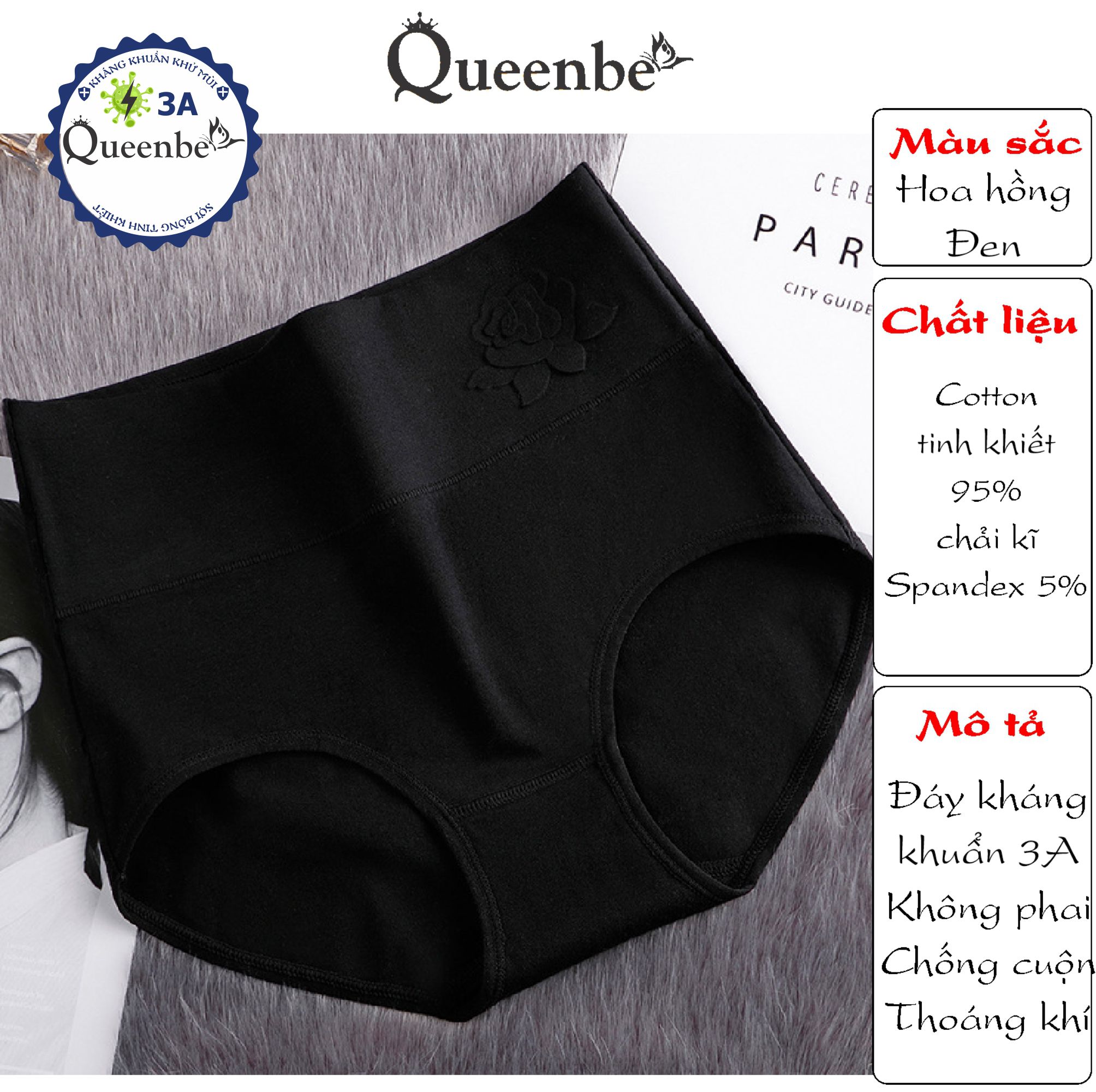 Quần lót nữ cotton kháng khuẩn GLDL045 Queenbe lưng cao gen eo chống cuộn thông thoáng và thấm hút mồ hôi