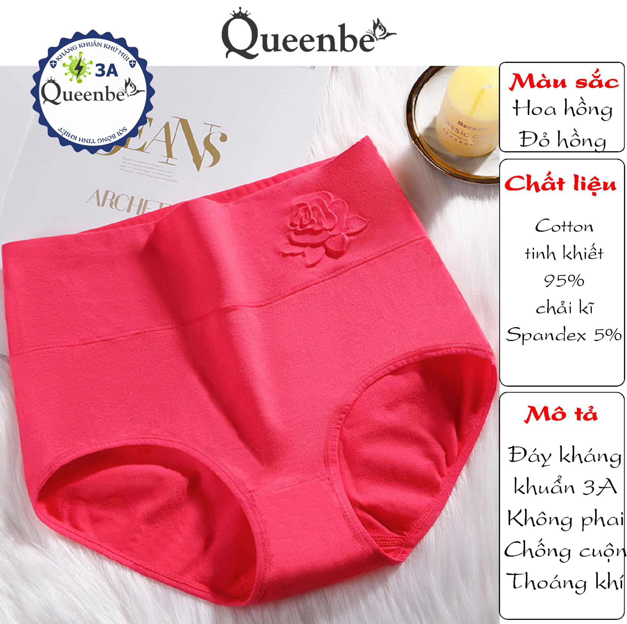 Quần lót nữ cotton kháng khuẩn GLDL045 Queenbe lưng cao gen eo chống cuộn thông thoáng và thấm hút mồ hôi