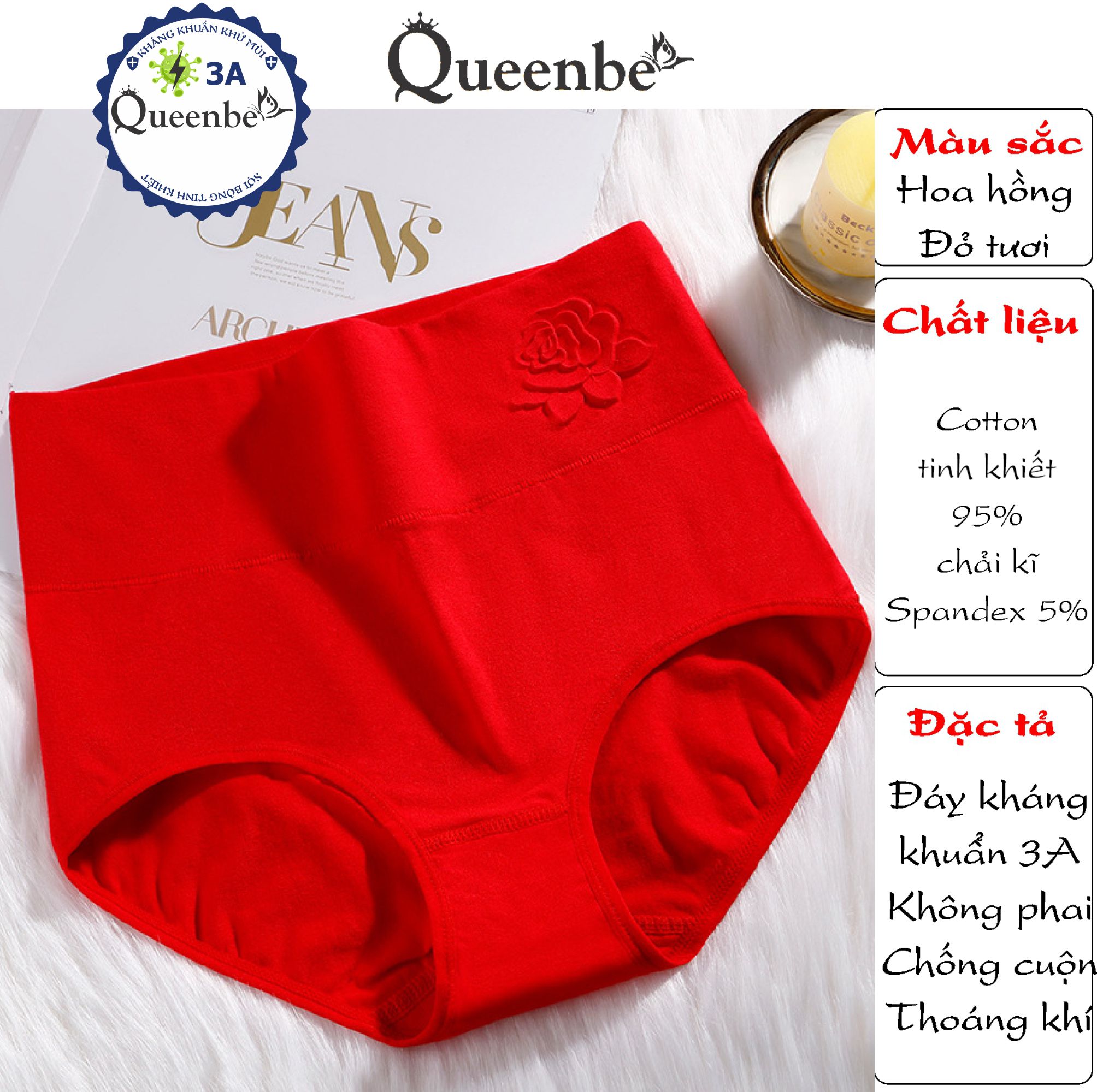 Quần lót nữ cotton kháng khuẩn GLDL045 Queenbe lưng cao gen eo chống cuộn thông thoáng và thấm hút mồ hôi
