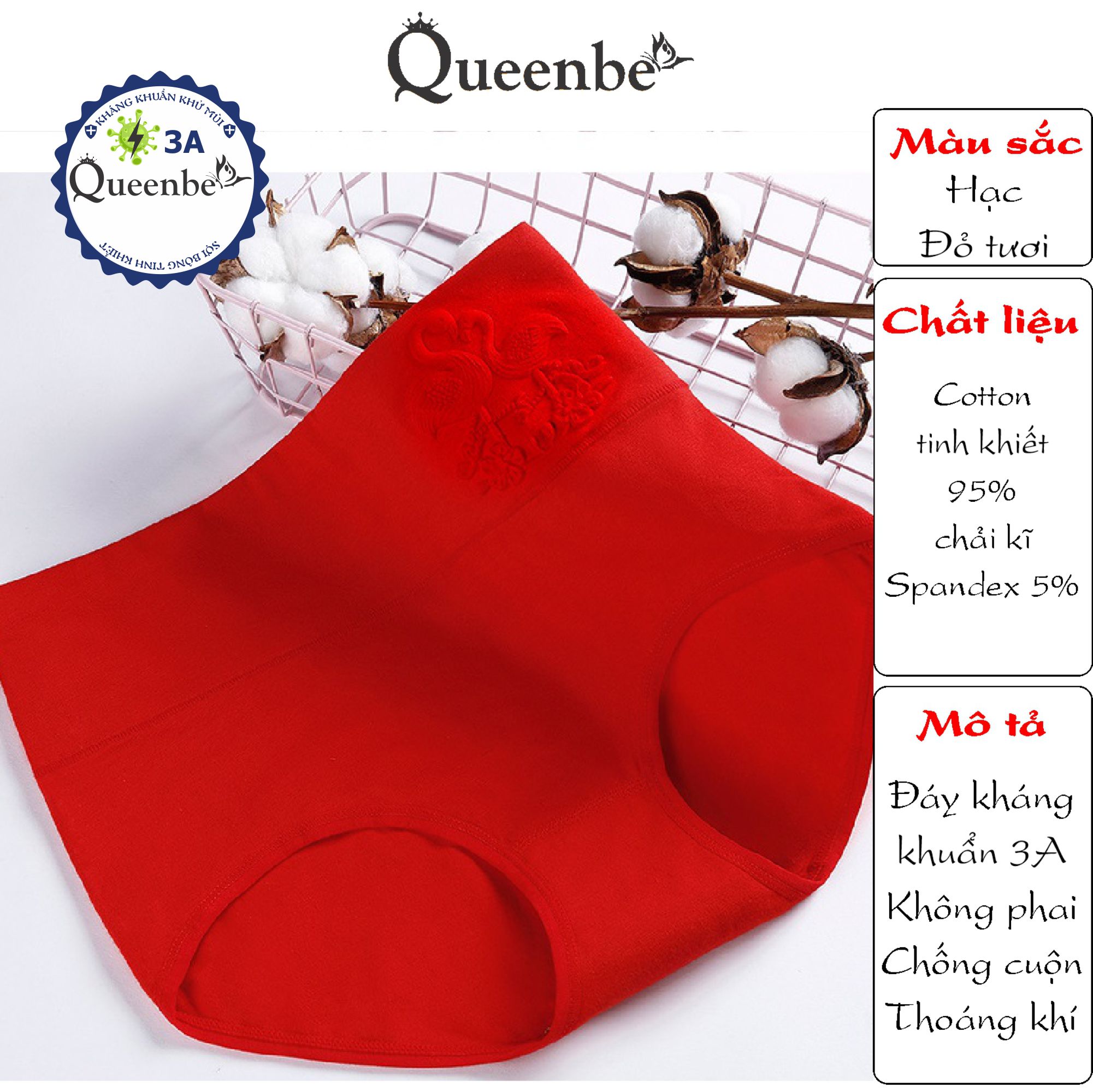 Quần lót nữ cotton kháng khuẩn GLDL045 Queenbe lưng cao gen eo chống cuộn thông thoáng và thấm hút mồ hôi