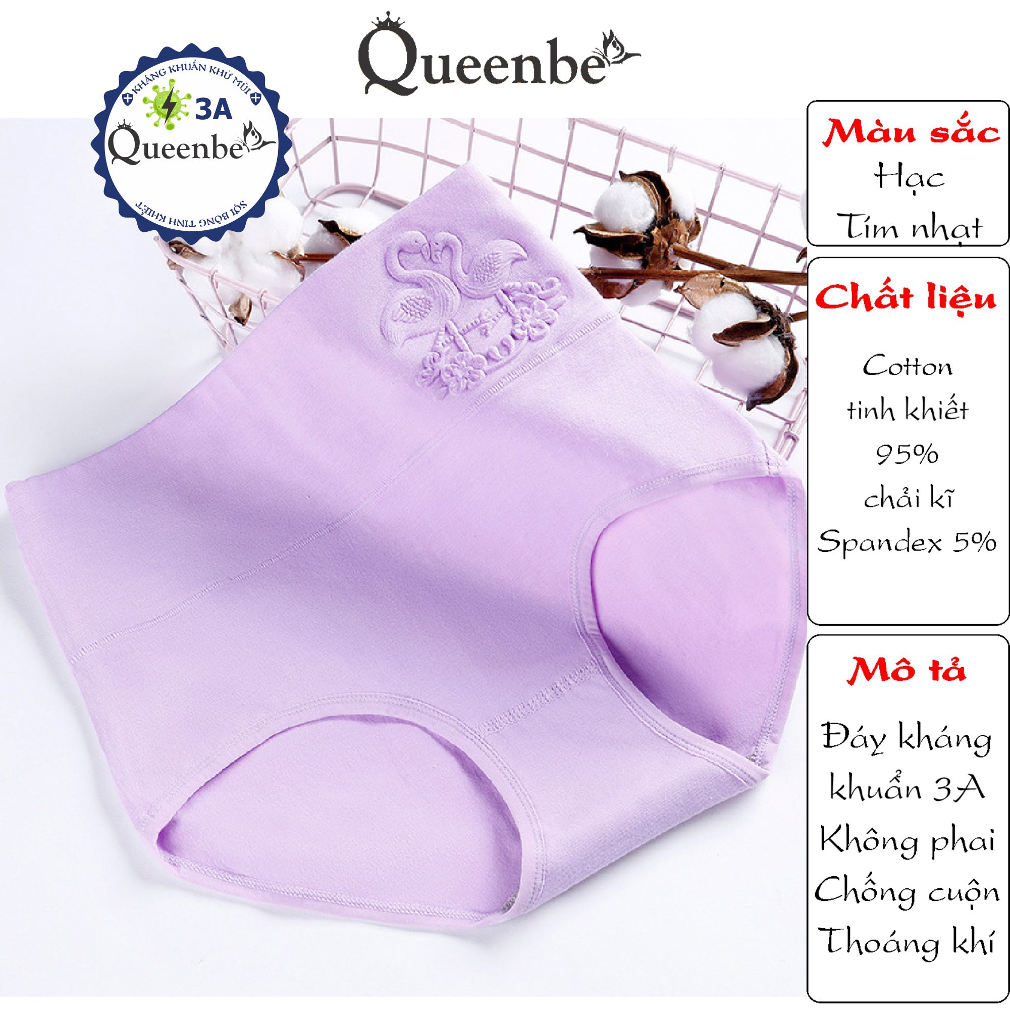 Quần lót nữ cotton kháng khuẩn GLDL045 Queenbe lưng cao gen eo chống cuộn thông thoáng và thấm hút mồ hôi