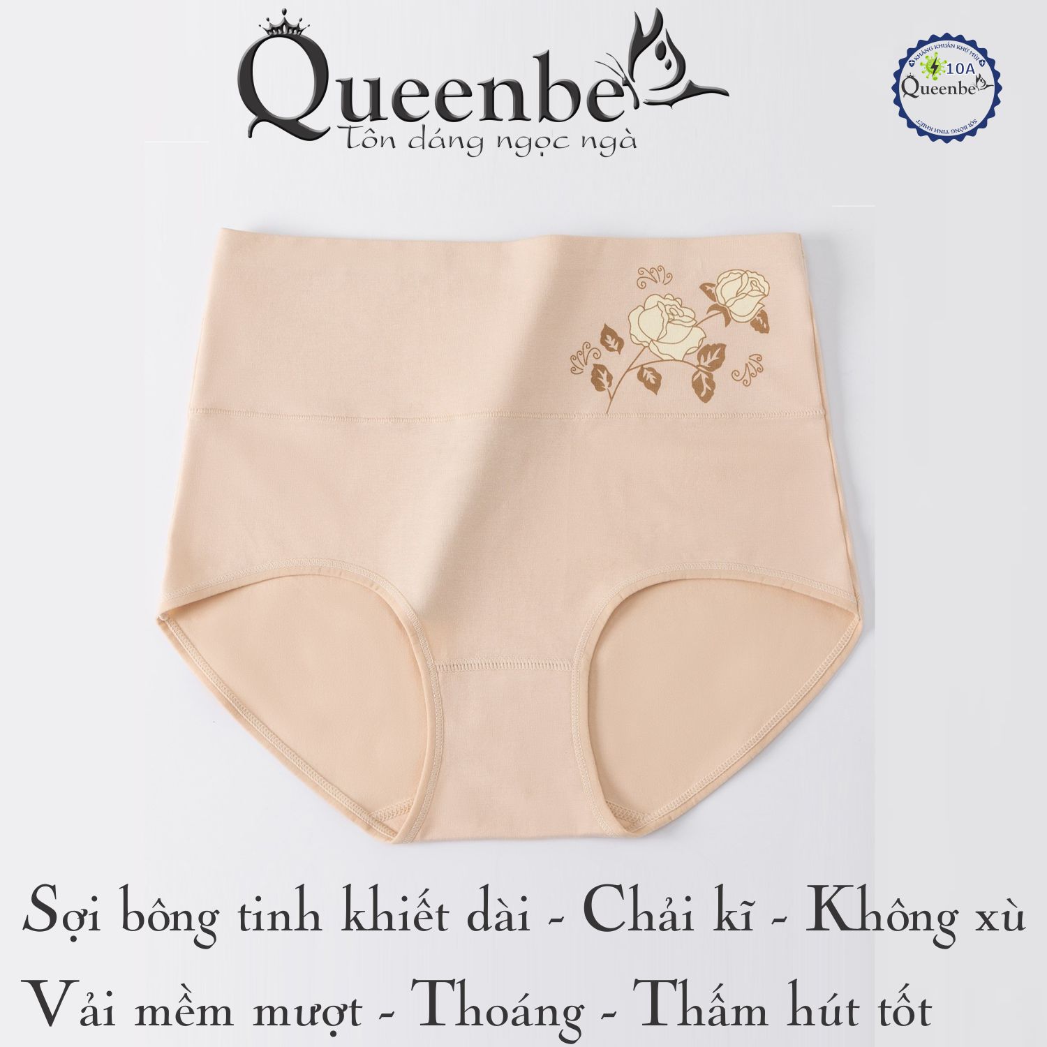 Quần lót nữ kháng khuẩn 10a Queenbe GLDL055 sợi bông dài tinh khiết ngăn mùi hôi, giảm viêm nhiễm