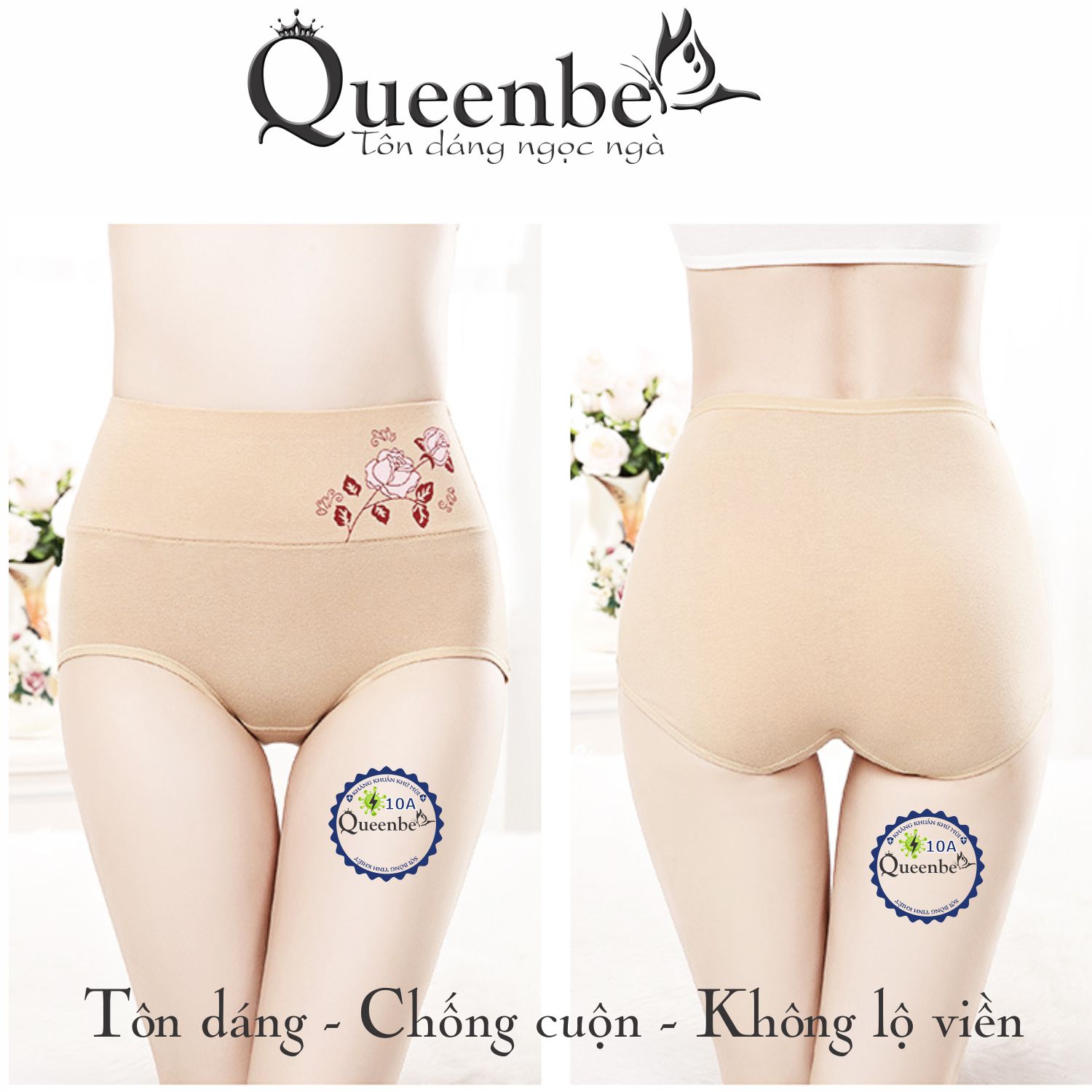 Quần lót nữ kháng khuẩn 10a Queenbe GLDL055 sợi bông dài tinh khiết ngăn mùi hôi, giảm viêm nhiễm