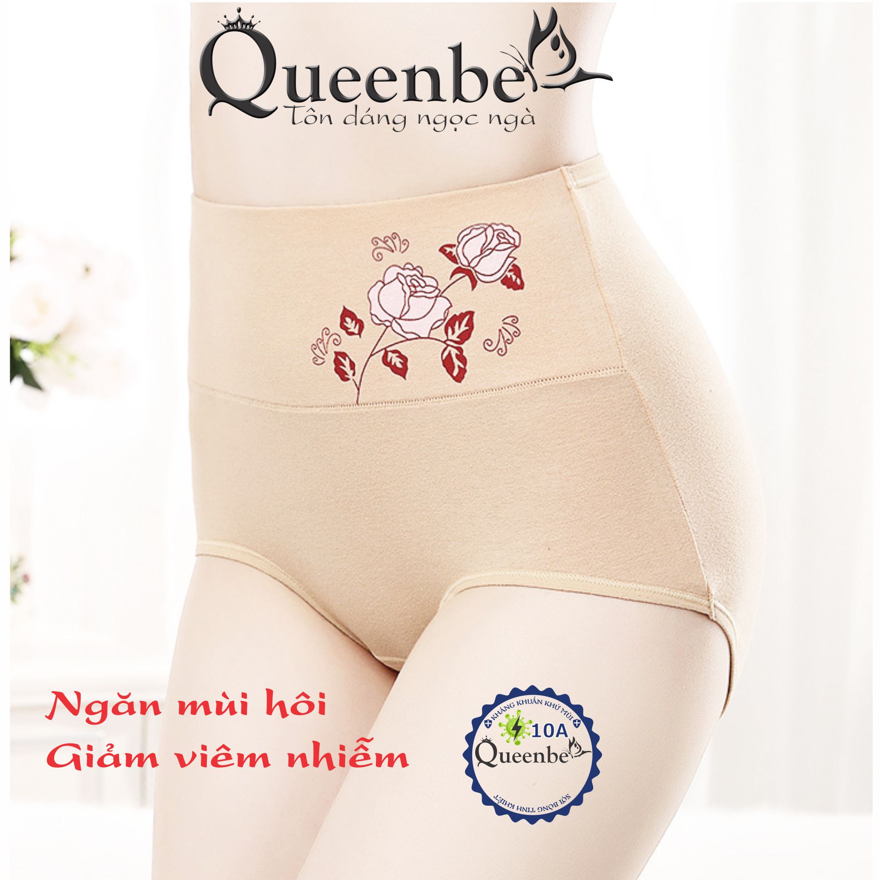 Quần lót nữ kháng khuẩn 10a Queenbe GLDL055 sợi bông dài tinh khiết ngăn mùi hôi, giảm viêm nhiễm