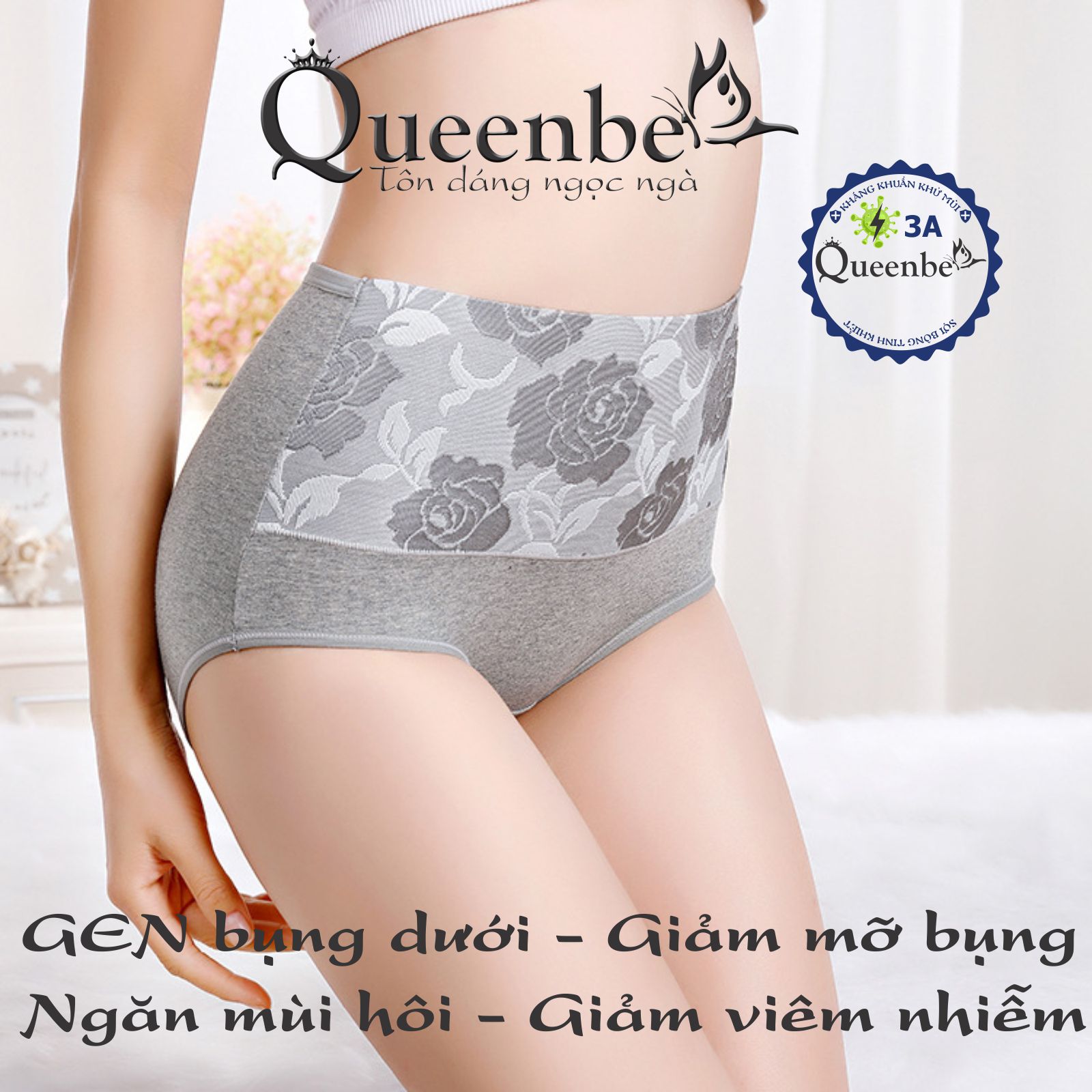 Quần lót nữ lưng cao GEN bụng dưới GLDL049 Queenbe cotton mềm dệt hoa hồng 3d
