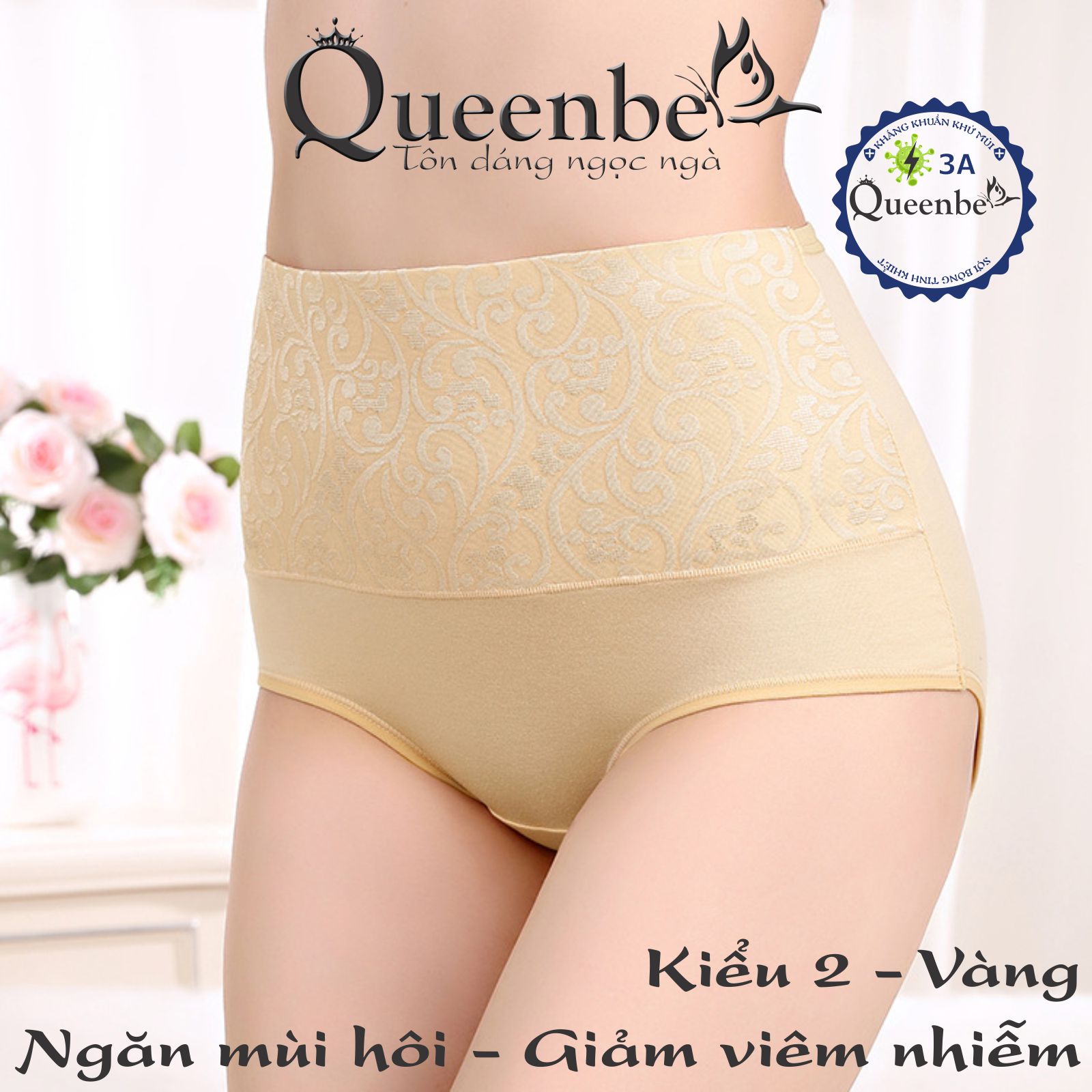 Quần lót nữ lưng cao GEN eo giấu bụng GLDL037 Queenbe vải cotton mềm thoáng thêu tinh tế
