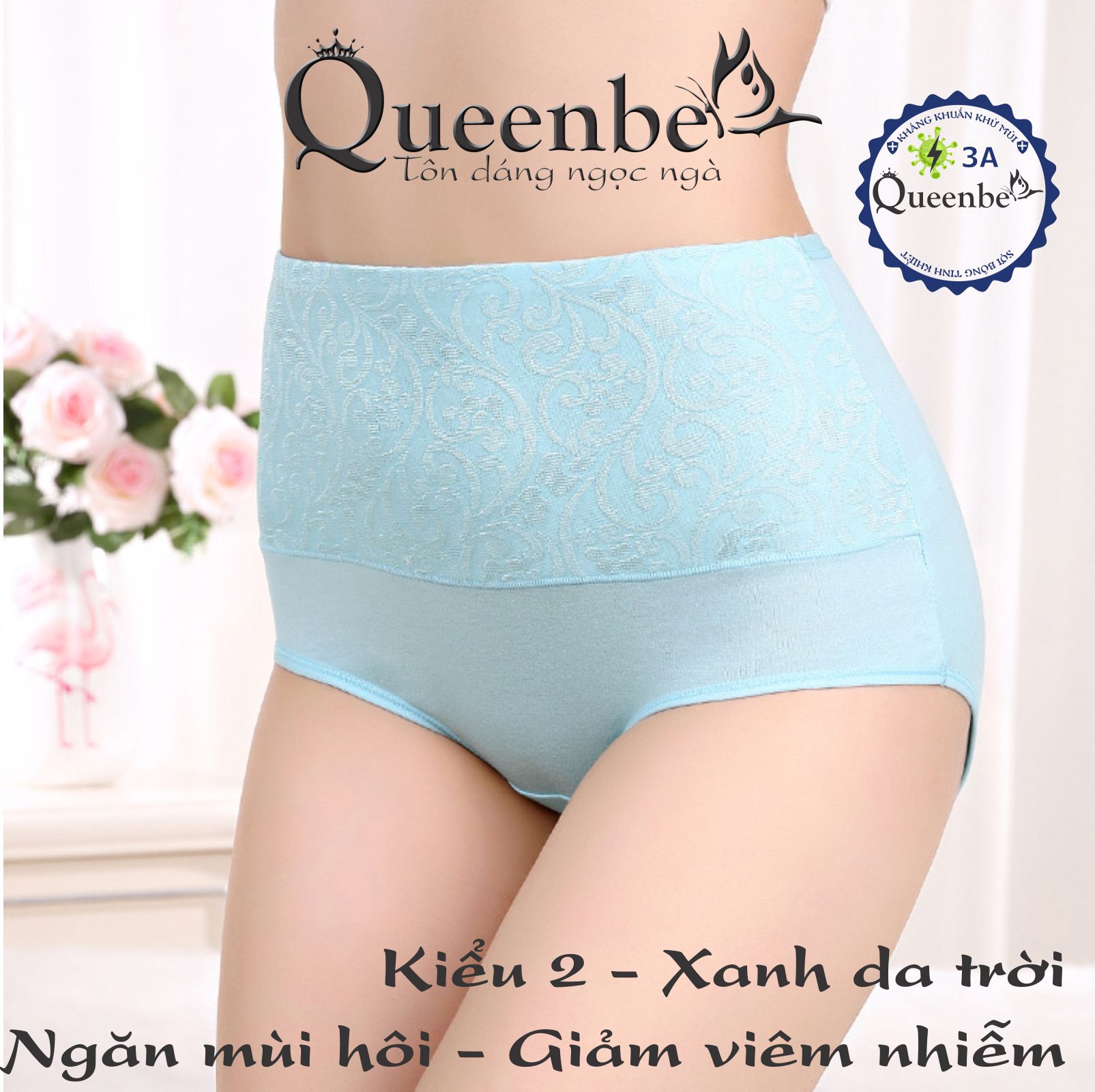 Quần lót nữ lưng cao GEN eo giấu bụng GLDL037 Queenbe vải cotton mềm thoáng thêu tinh tế