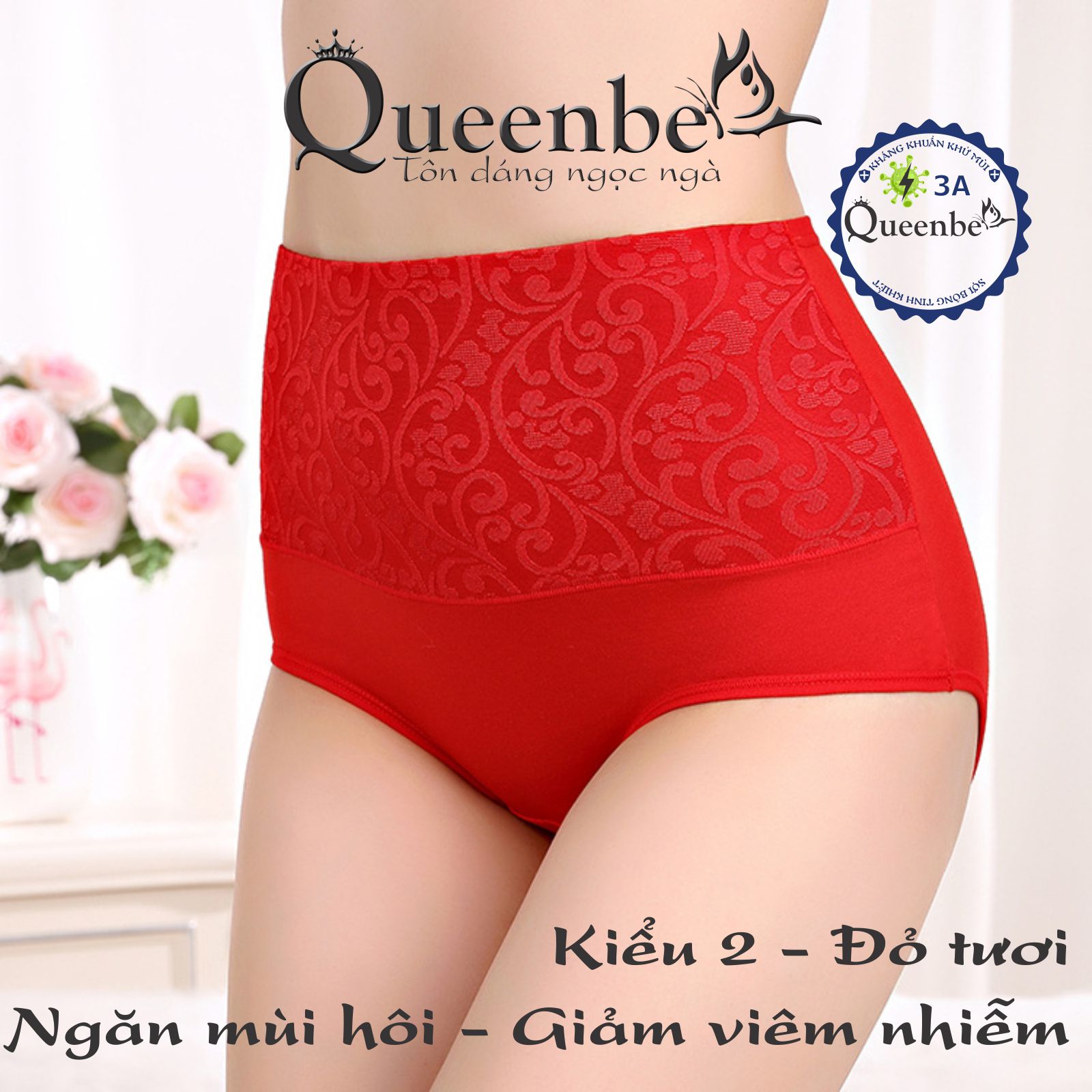 Quần lót nữ lưng cao GEN eo giấu bụng GLDL037 Queenbe vải cotton mềm thoáng thêu tinh tế