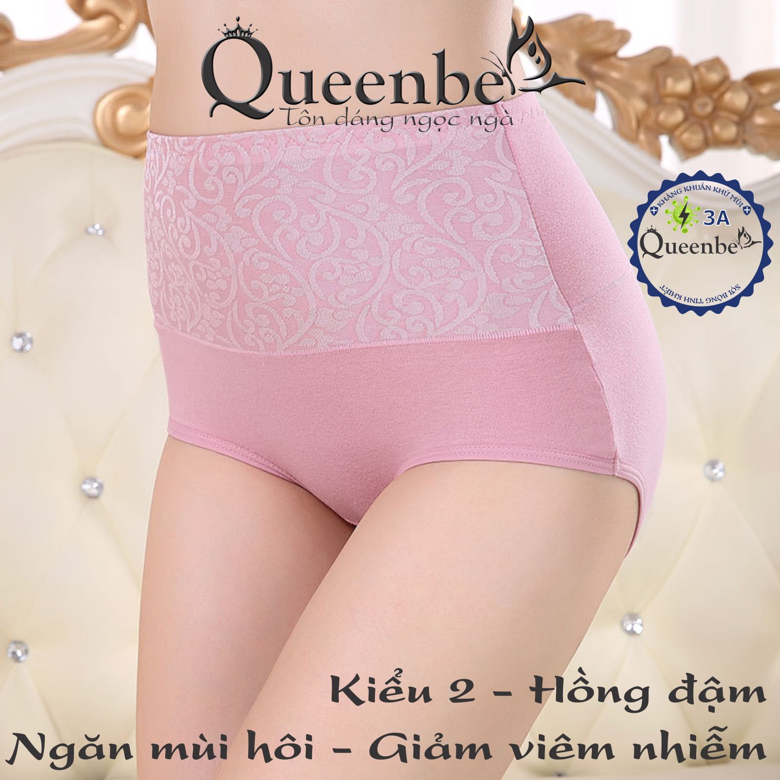 Quần lót nữ lưng cao GEN eo giấu bụng GLDL037 Queenbe vải cotton mềm thoáng thêu tinh tế