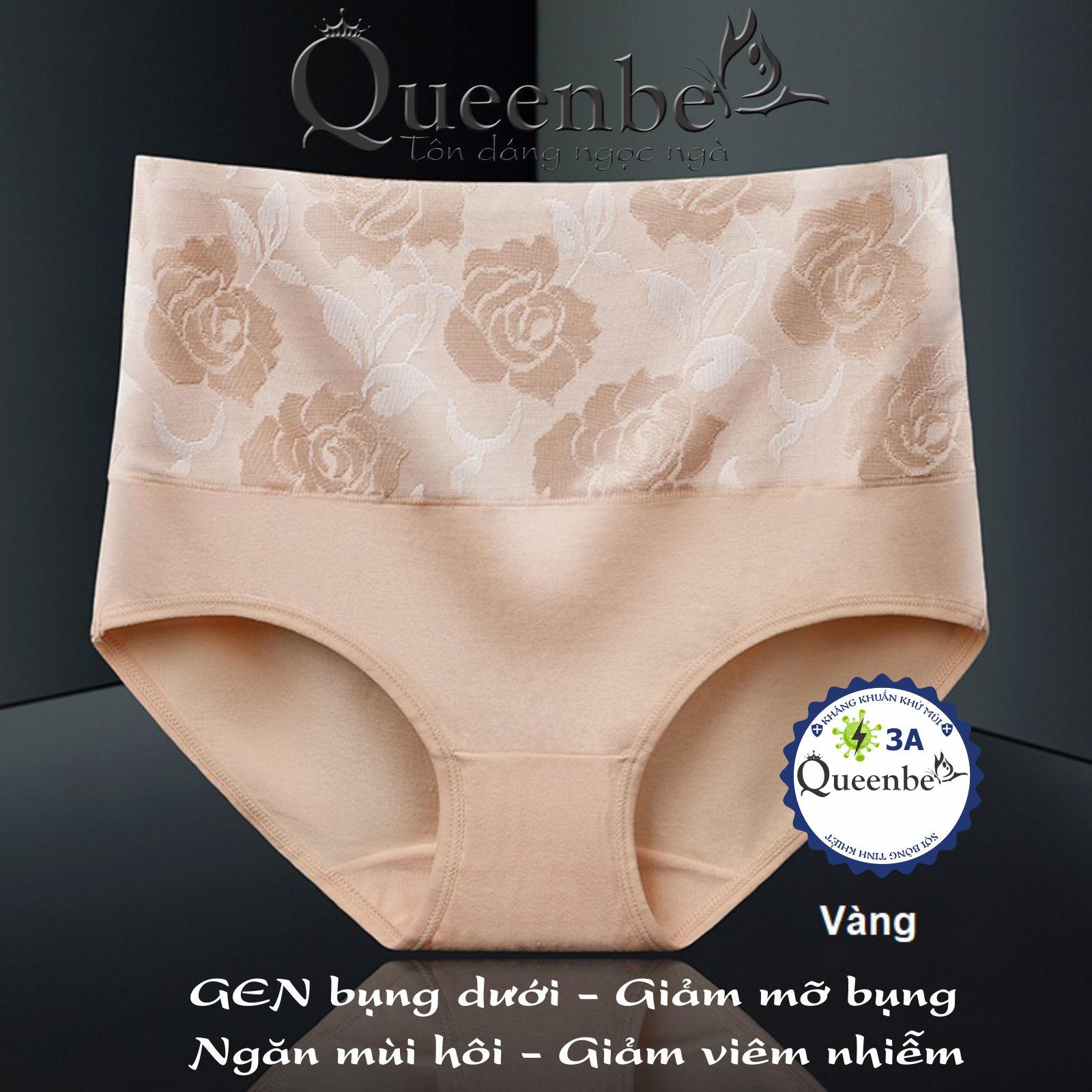 Quần lót nữ lưng cao GEN bụng dưới GLDL049 Queenbe cotton mềm dệt hoa hồng 3d