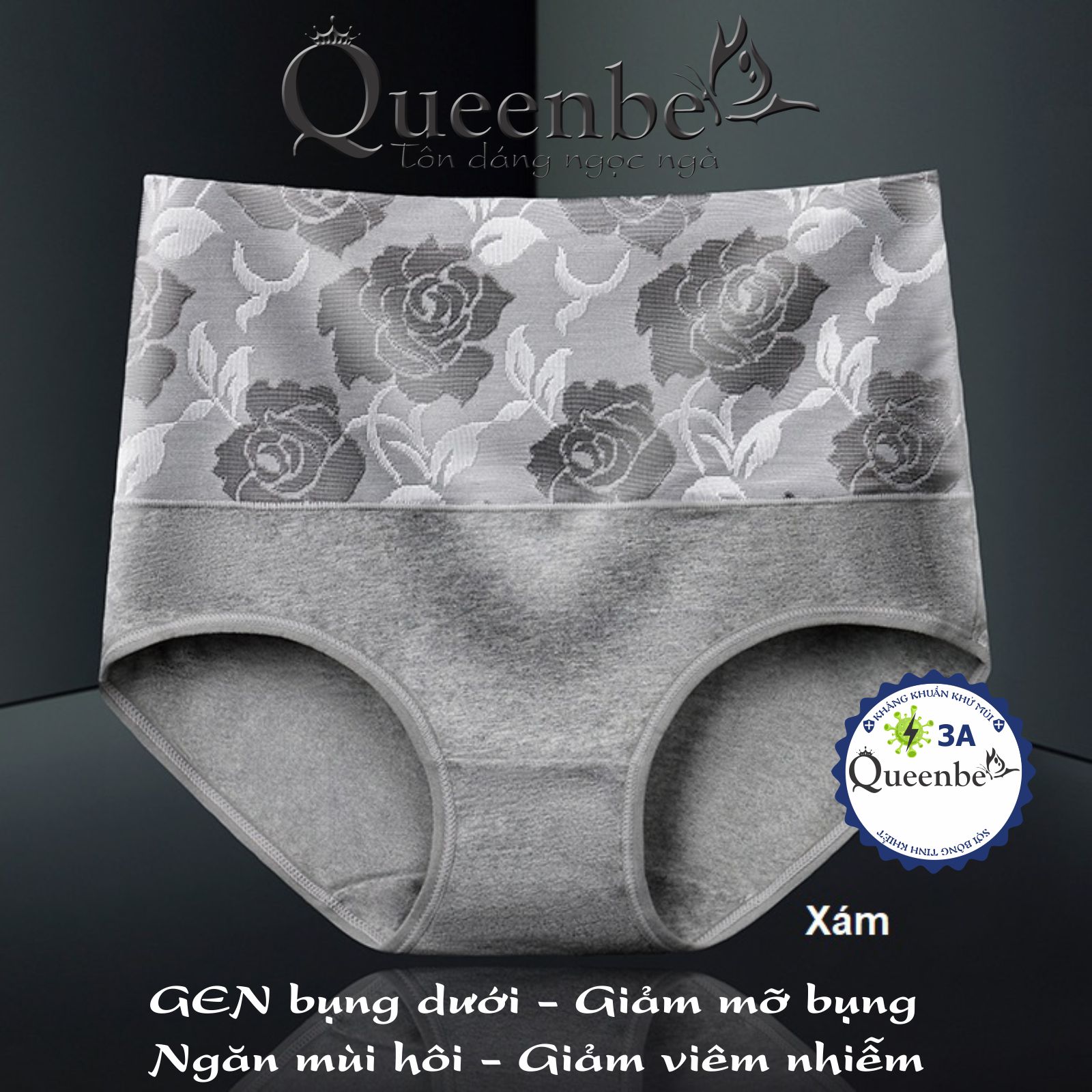 Quần lót nữ lưng cao GEN bụng dưới GLDL049 Queenbe cotton mềm dệt hoa hồng 3d