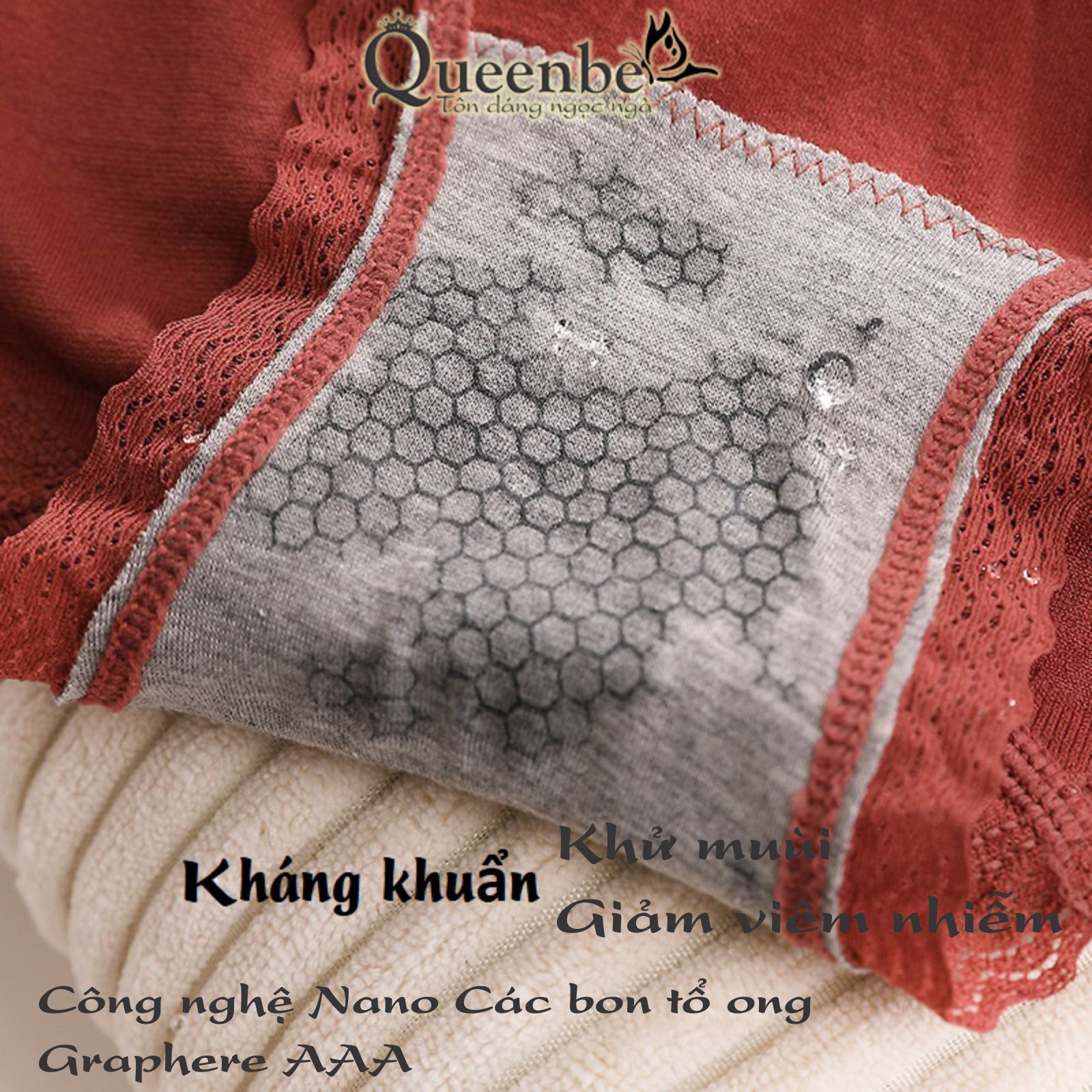 Quần lót nữ ren eo giúp thon gọn bụng dưới GLDL038 Queenbe đáy kháng khuẩn vải cotton co giãn 4 chiều mềm thoáng khí