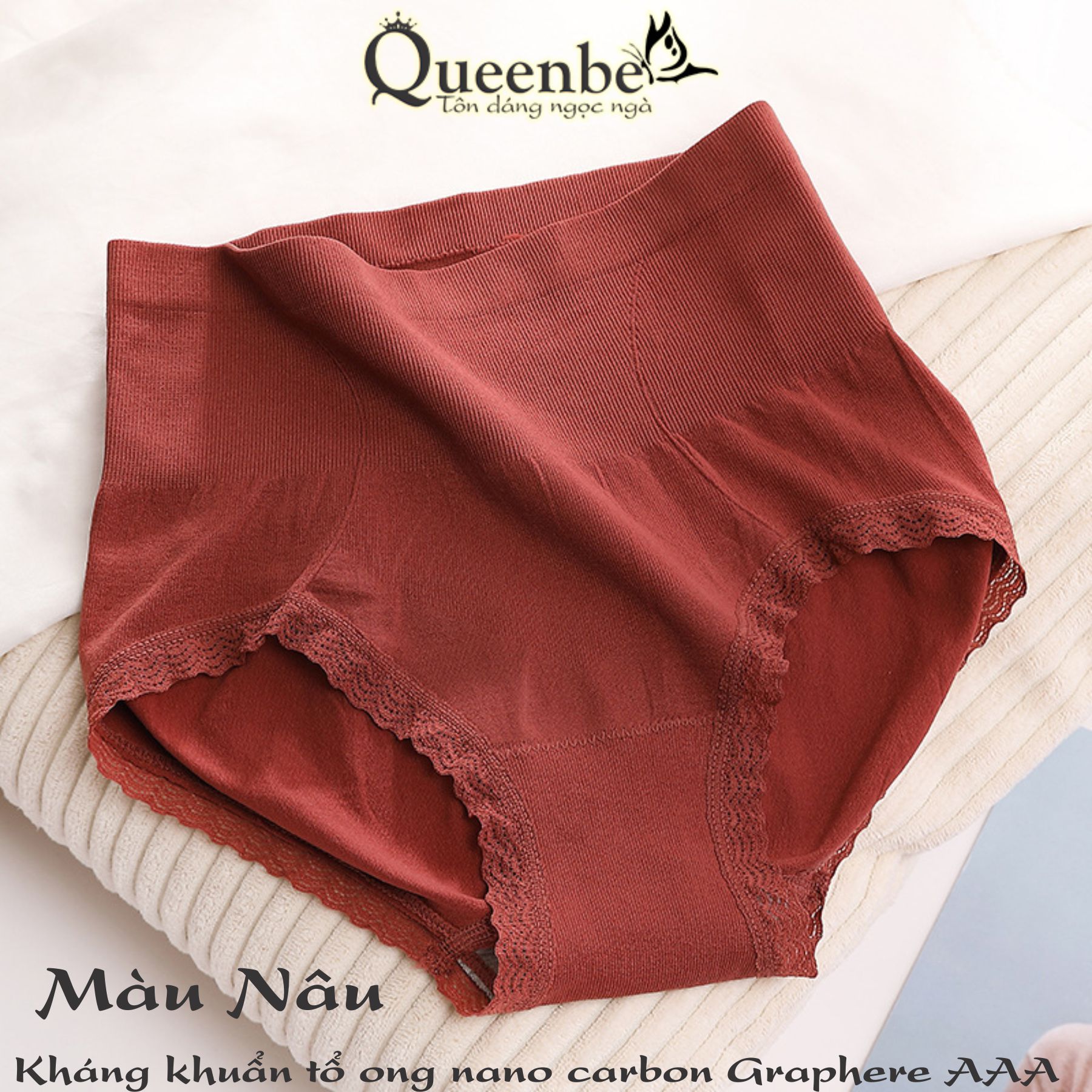 Quần lót nữ ren eo giúp thon gọn bụng dưới GLDL038 Queenbe đáy kháng khuẩn vải cotton co giãn 4 chiều mềm thoáng khí