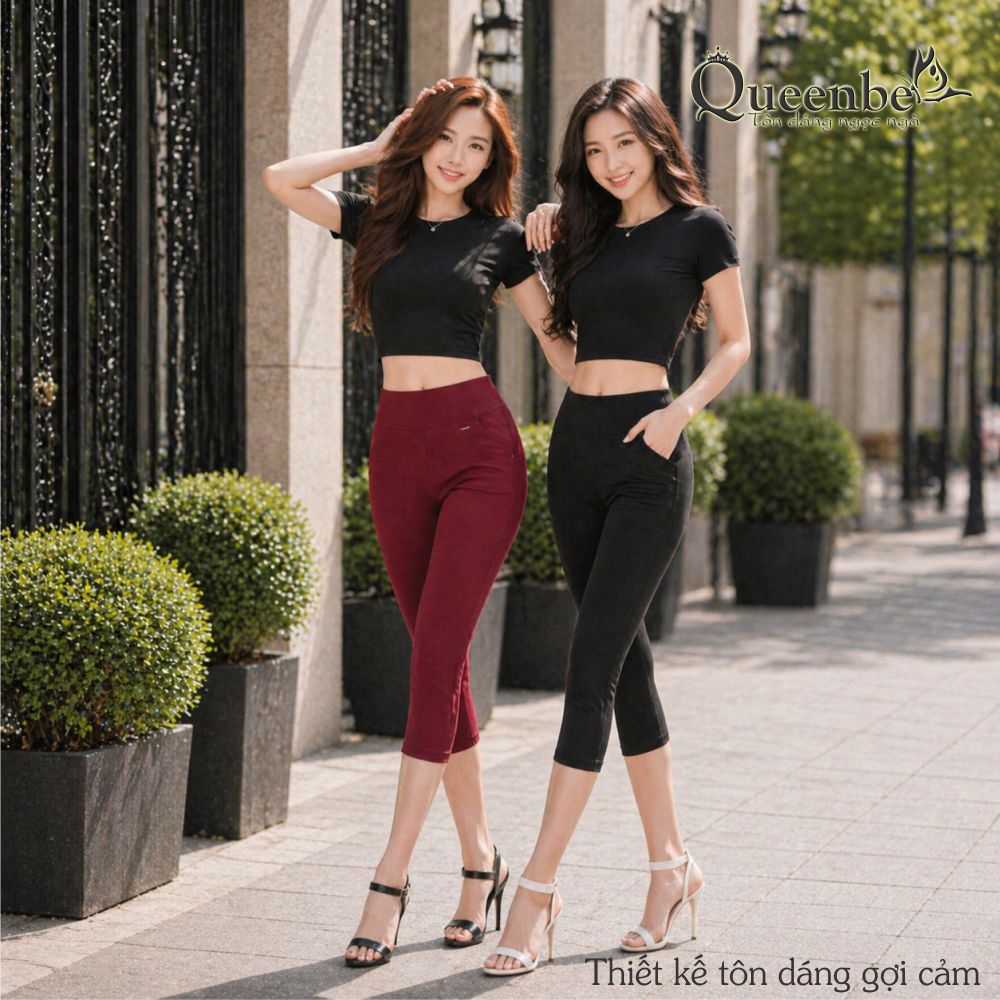 Quần lửng nữ cotton co giãn 4 chiều eo thun bản lớn có big size Queenbe GLQ047