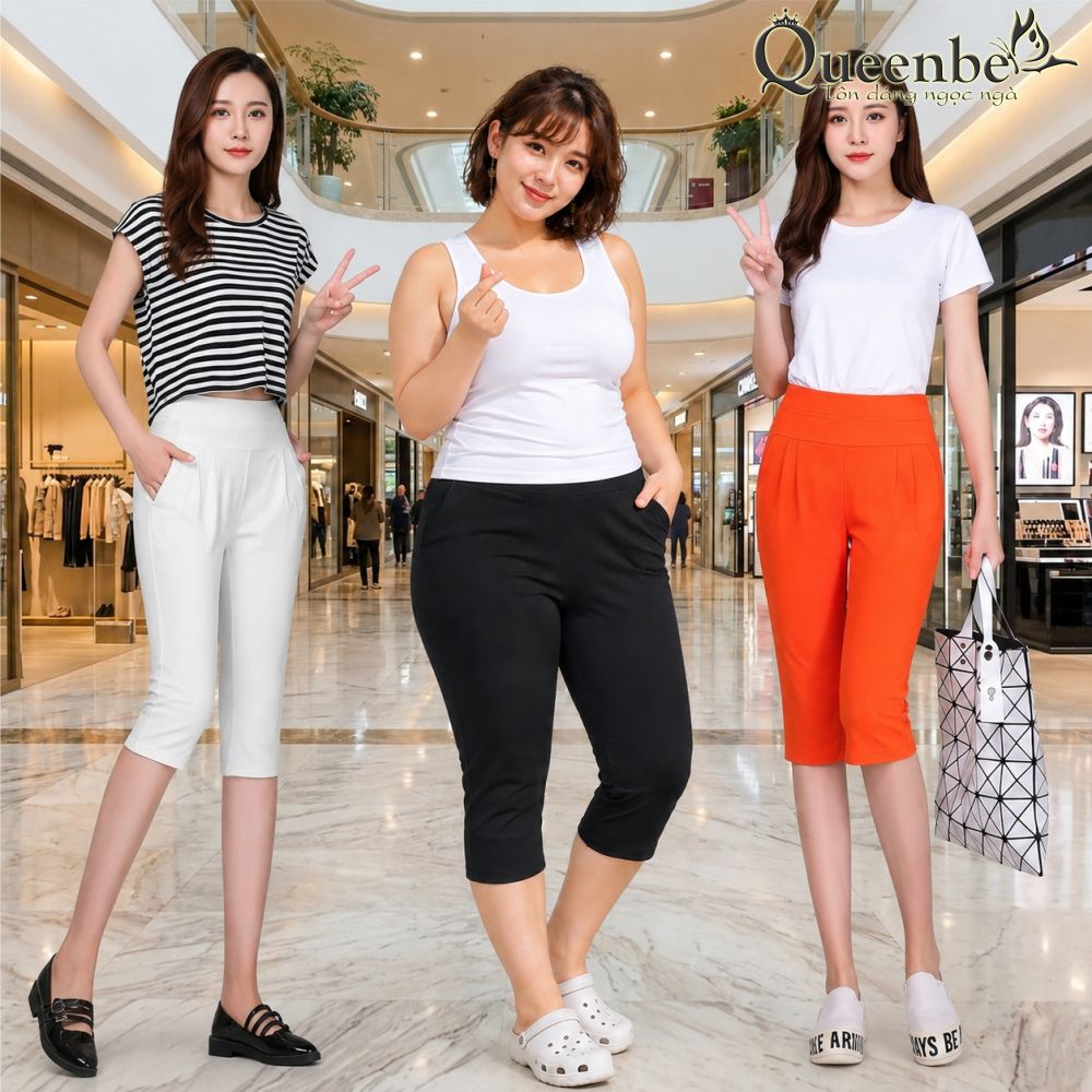 Quần lửng nữ lưng cao lưng thun big size kiểu harem Queeenbe GLQ084 vải cotton co giãn 4 chiều