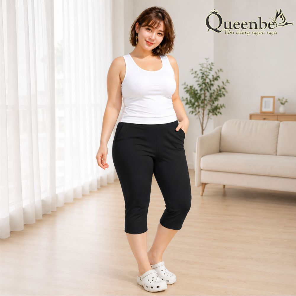 Quần lửng nữ lưng cao lưng thun big size kiểu harem Queeenbe GLQ084 vải cotton co giãn 4 chiều