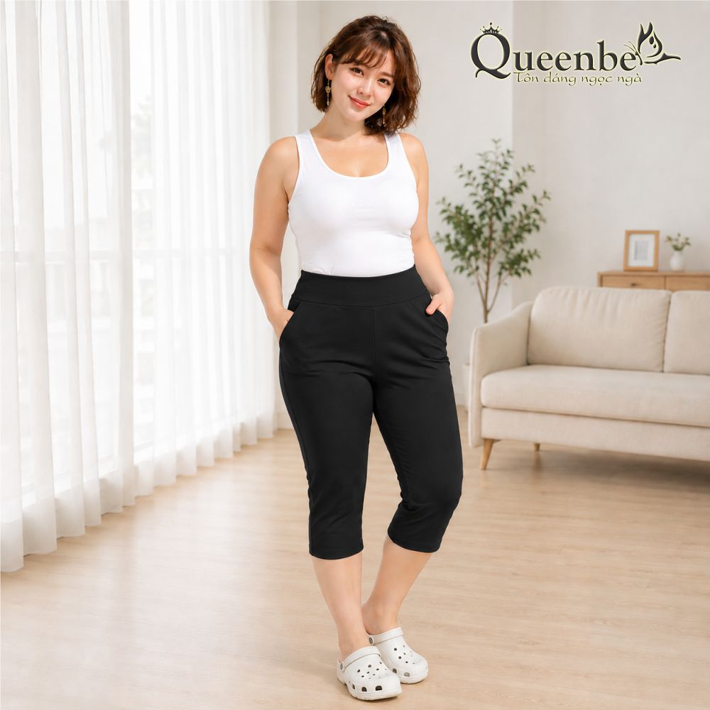 Quần lửng nữ lưng cao lưng thun big size kiểu harem Queeenbe GLQ084 vải cotton co giãn 4 chiều