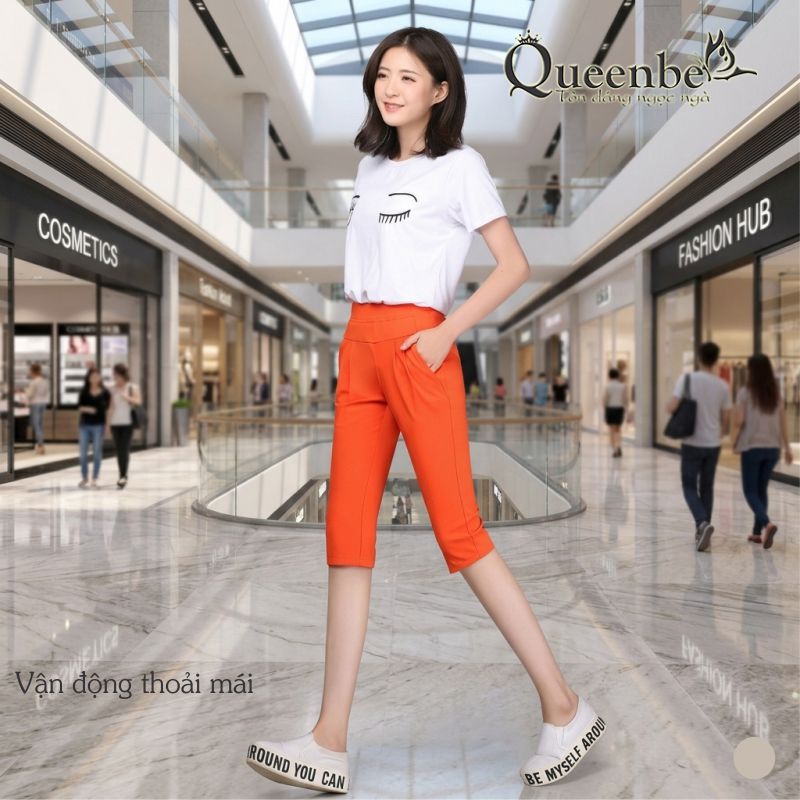 Quần lửng nữ lưng cao lưng thun big size kiểu harem Queeenbe GLQ084 vải cotton co giãn 4 chiều