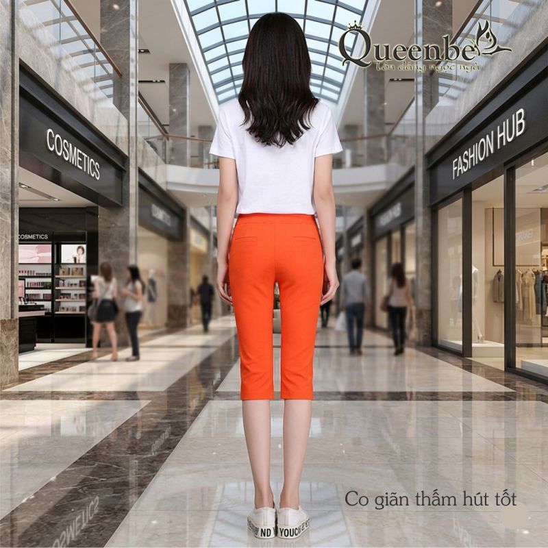 Quần lửng nữ lưng cao lưng thun big size kiểu harem Queeenbe GLQ084 vải cotton co giãn 4 chiều