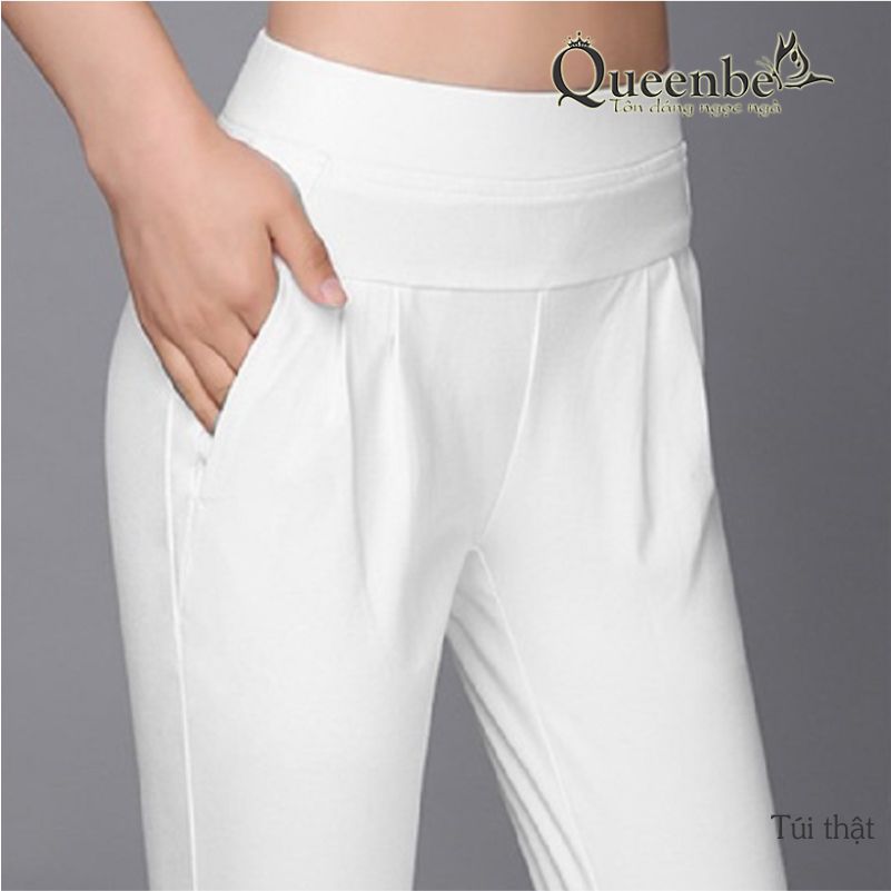 Quần lửng nữ lưng cao lưng thun big size kiểu harem Queeenbe GLQ084 vải cotton co giãn 4 chiều
