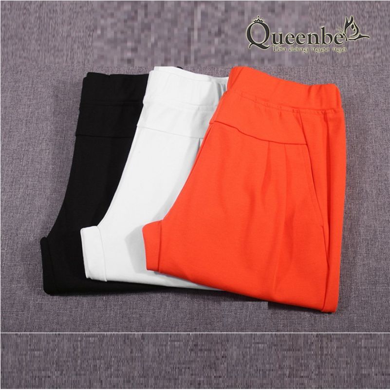 Quần lửng nữ lưng cao lưng thun big size kiểu harem Queeenbe GLQ084 vải cotton co giãn 4 chiều