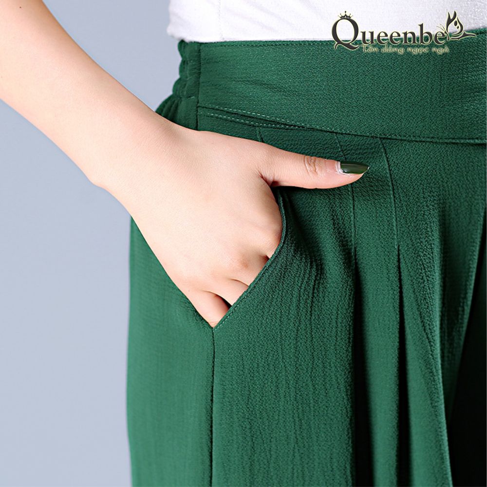 Quần lửng nữ ống rộng eo thun có big size Queenbe GLQ115 vải voan xốp cao cấp mềm mượt thông thoáng