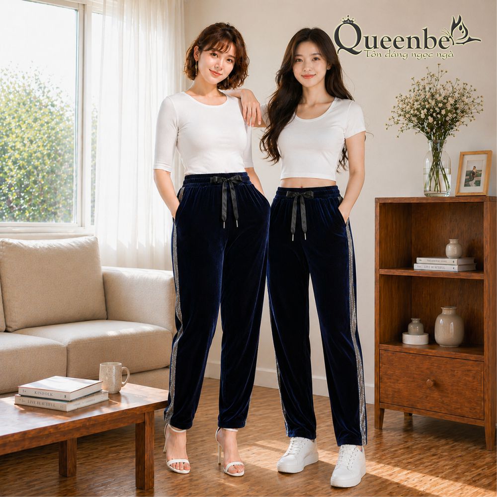 Quần nhung nữ kiểu harem thể thao mềm mượt có big size Queenbe GLQ101