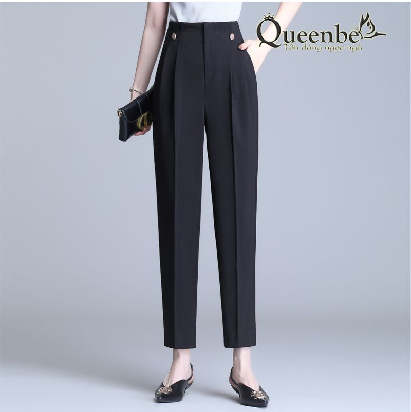 Quần nữ công sở kiểu baggy lưng cao có big size Queenbe GLQ154 vải cotton pha thoáng, đứng quần, dầy dặn