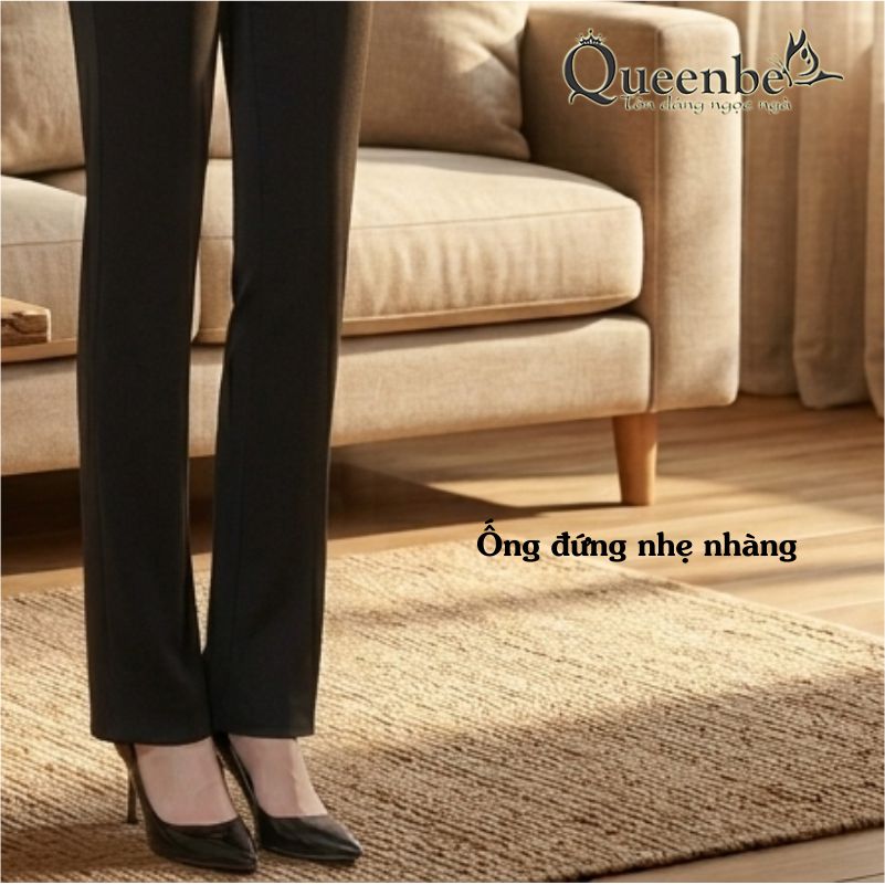 Quần nữ công sở lưng cao lưng thun Queenbe GLQ164 vải cotton co giãn 4 chiều