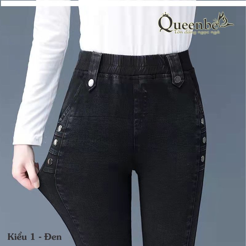 Quần nữ lưng cao lưng thun có big size Queenbe GLQ158 chất cotton dệt kiểu jean dáng ôm