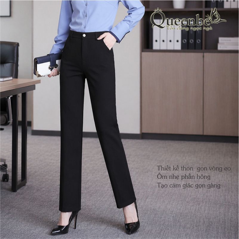 Quần nữ lưng cao ống đứng có big size Queenbe GLQ163 vải cotton co giãn 4 chiều, thoáng và thấm hút tốt