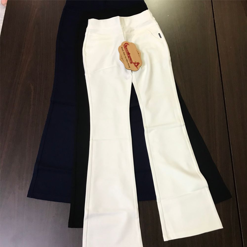 Quần nữ lưng cao ống loe lưng thun Queenbe GLQ051 vải cotton dầy, mềm mại, co giãn, thông thoáng