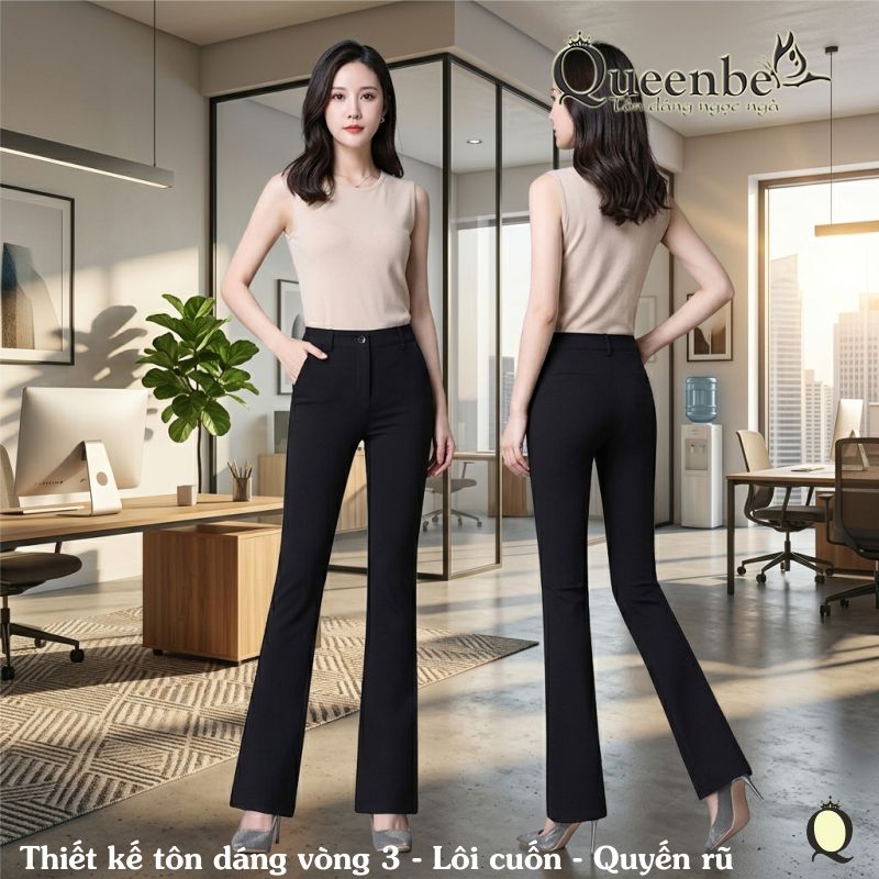 Quần nữ ống loe dáng ôm có big size Queenbe GLQ144 vải cotton co giãn 4 chiều, mềm mịn, thông thoáng