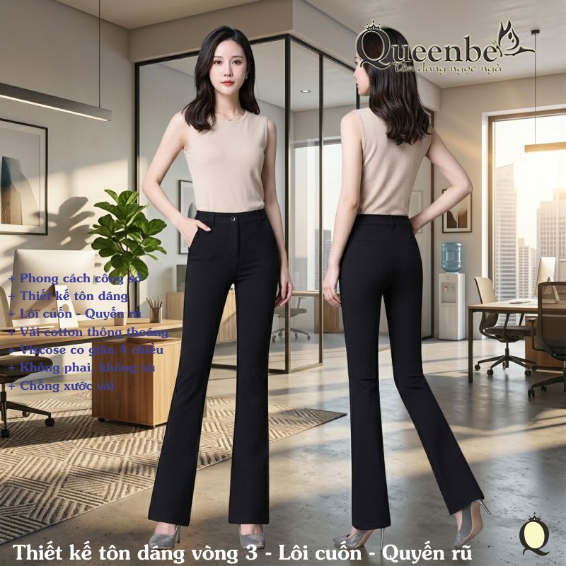 Quần nữ ống loe dáng ôm có big size Queenbe GLQ144 vải cotton co giãn 4 chiều, mềm mịn, thông thoáng