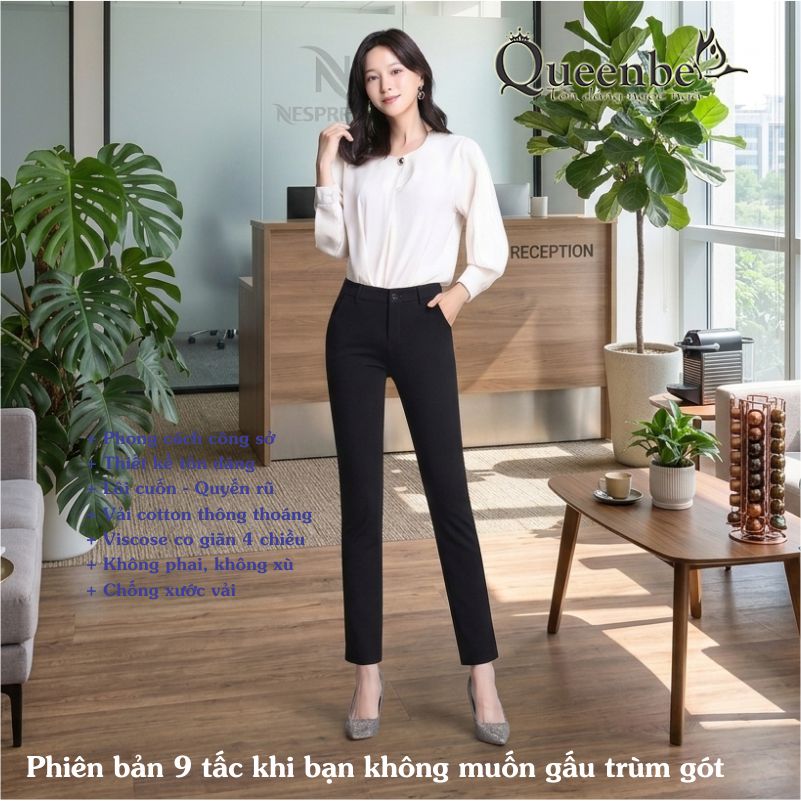 Quần nữ ống loe dáng ôm có big size Queenbe GLQ144 vải cotton co giãn 4 chiều, mềm mịn, thông thoáng