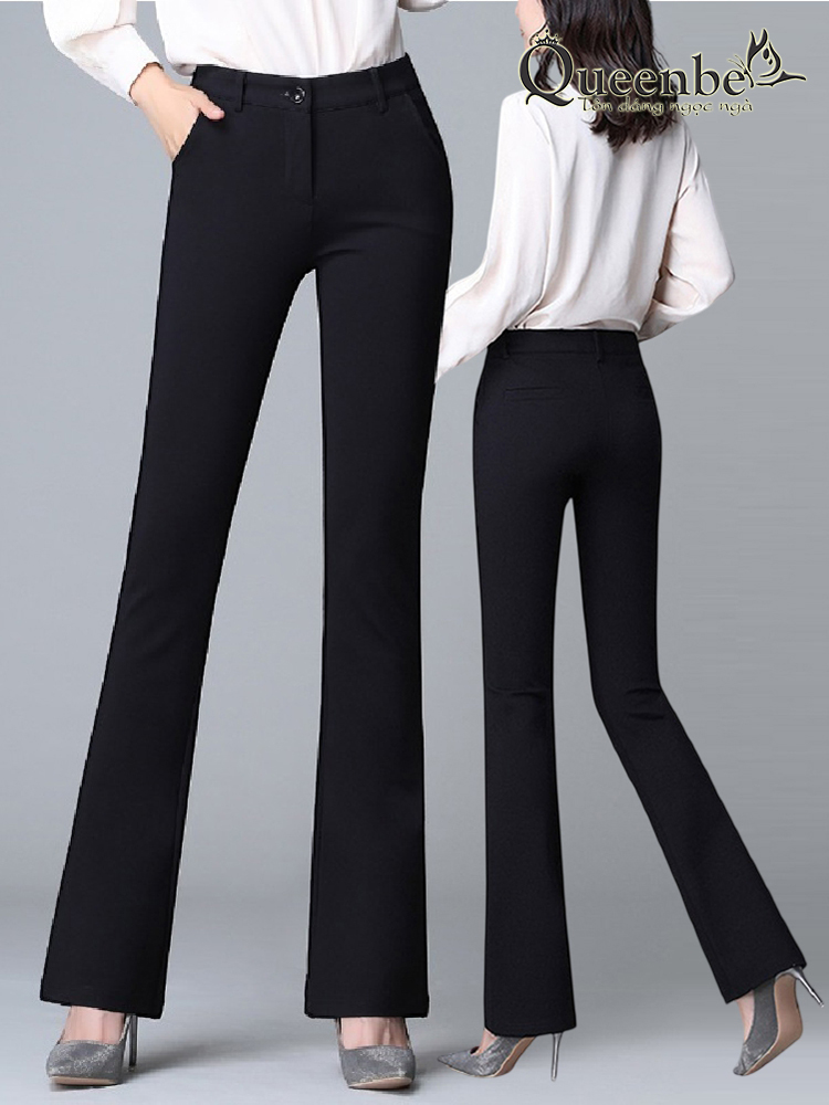 Quần nữ ống loe dáng ôm có big size Queenbe GLQ144 vải cotton co giãn 4 chiều, mềm mịn, thông thoáng