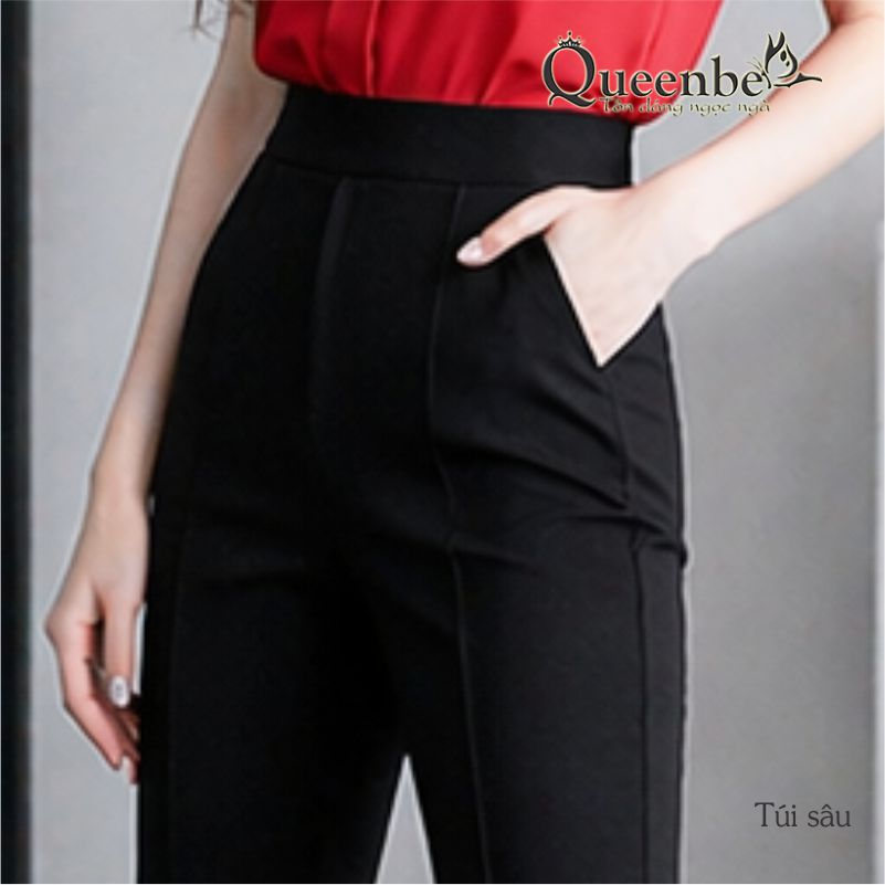 Quần nữ ống loe lưng thun ống lỡ xẻ tà có big size Queenbe GLQ070 cotton co giãn 4 chiều thông thoáng