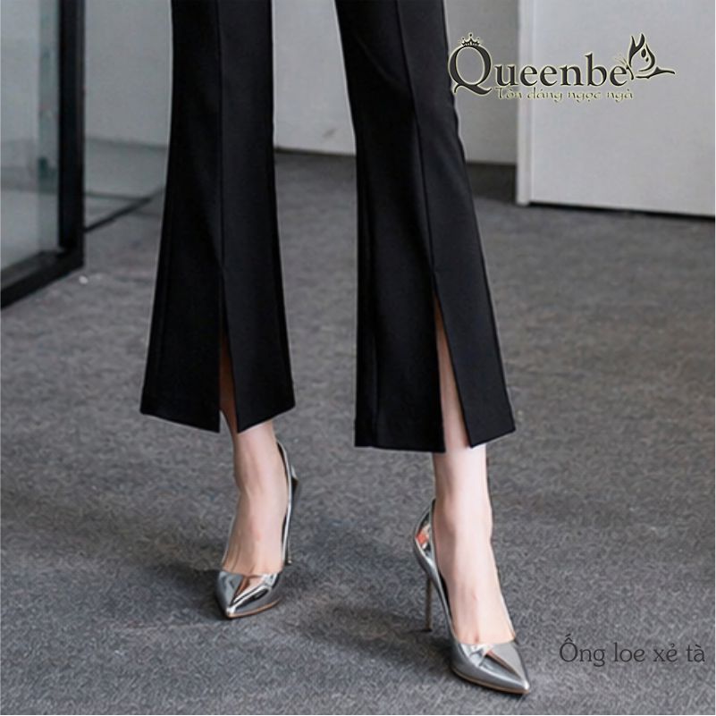 Quần nữ ống loe lưng thun ống lỡ xẻ tà có big size Queenbe GLQ070 cotton co giãn 4 chiều thông thoáng