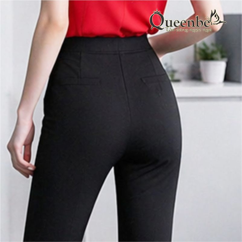 Quần nữ ống loe lưng thun ống lỡ xẻ tà có big size Queenbe GLQ070 cotton co giãn 4 chiều thông thoáng
