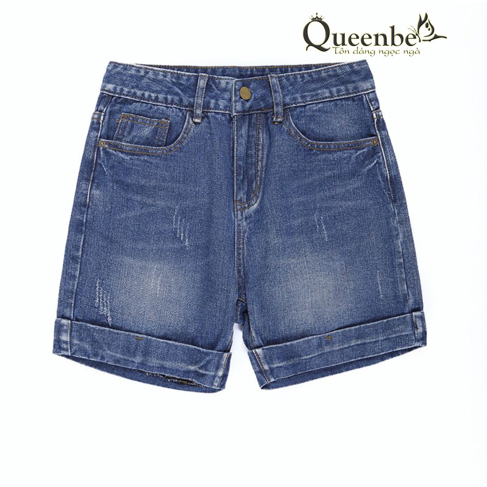 Quần short jean nữ lưng cao cotton wash mềm Queenbe GLQ093