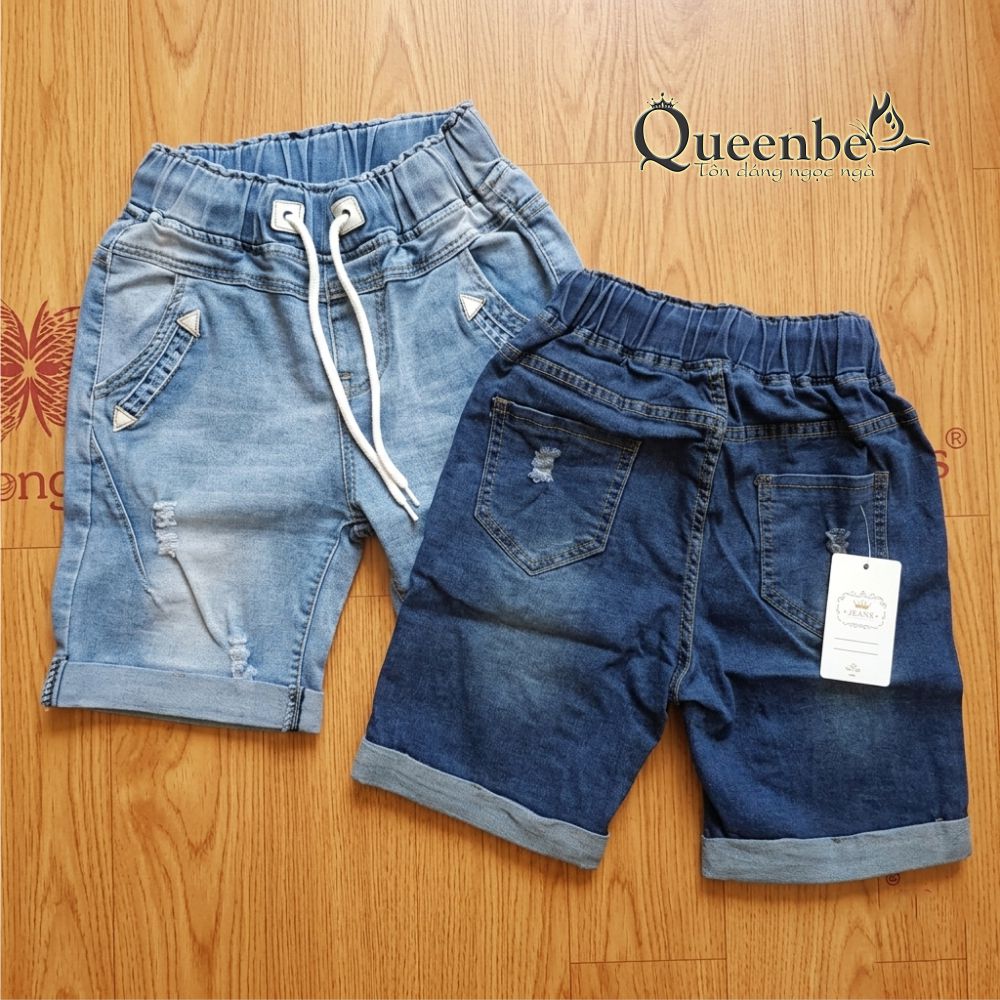 Quần short jean nữ lưng thun lưng cao co giãn có big size Queenbe GLQ034 vải jean cotton mềm thông thoáng