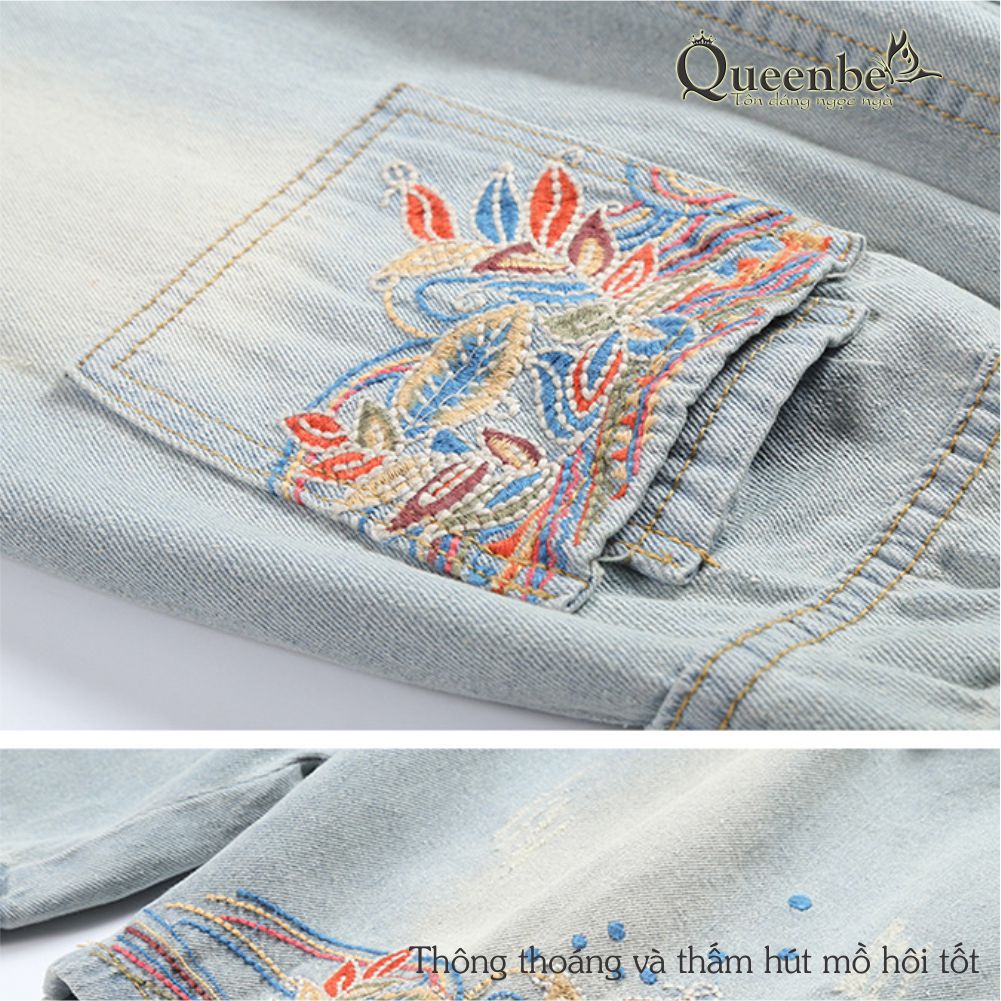 Quần short jean nữ rách phong cách tự do Queenbe GLQ119 Jean gốc cotton làm mềm, thoáng, thấm hút tốt