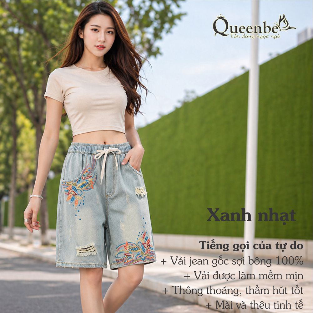 Quần short jean nữ rách phong cách tự do Queenbe GLQ119 Jean gốc cotton làm mềm, thoáng, thấm hút tốt