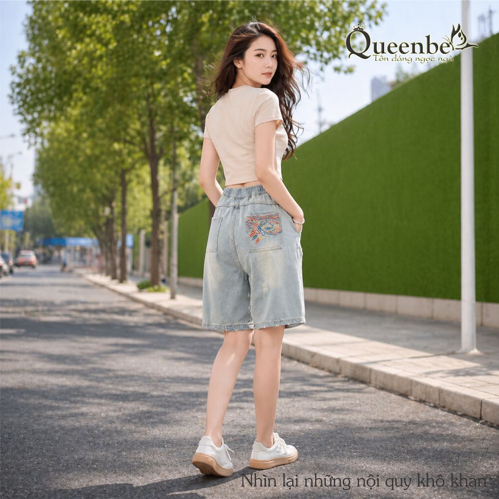 Quần short jean nữ rách phong cách tự do Queenbe GLQ119 Jean gốc cotton làm mềm, thoáng, thấm hút tốt