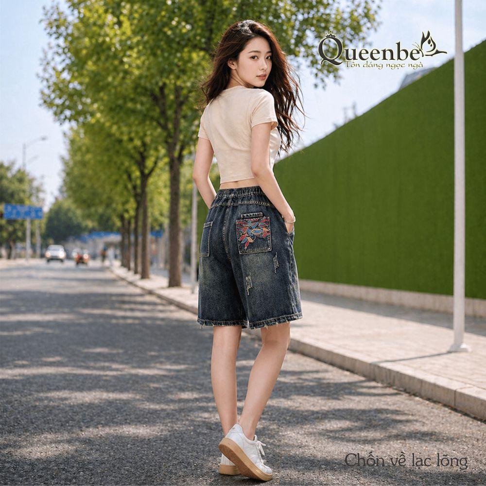 Quần short jean nữ rách phong cách tự do Queenbe GLQ119 Jean gốc cotton làm mềm, thoáng, thấm hút tốt