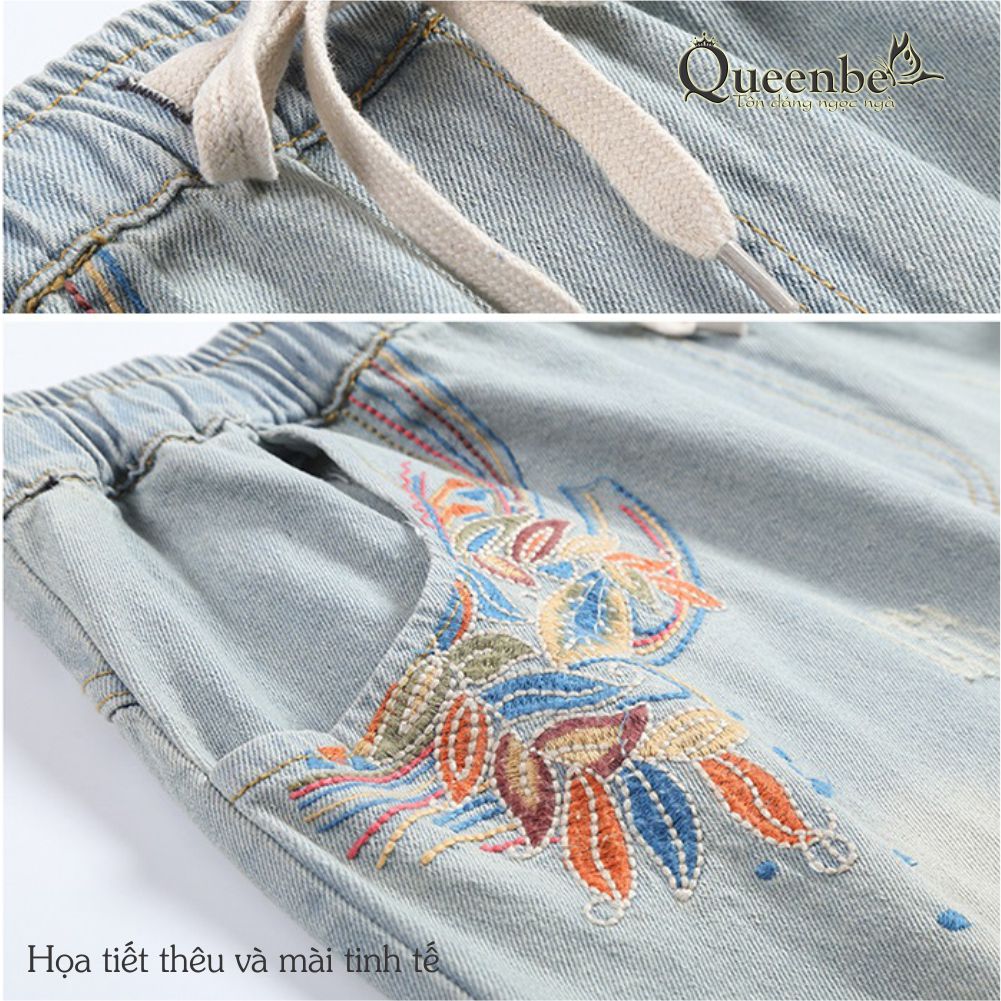 Quần short jean nữ rách phong cách tự do Queenbe GLQ119 Jean gốc cotton làm mềm, thoáng, thấm hút tốt