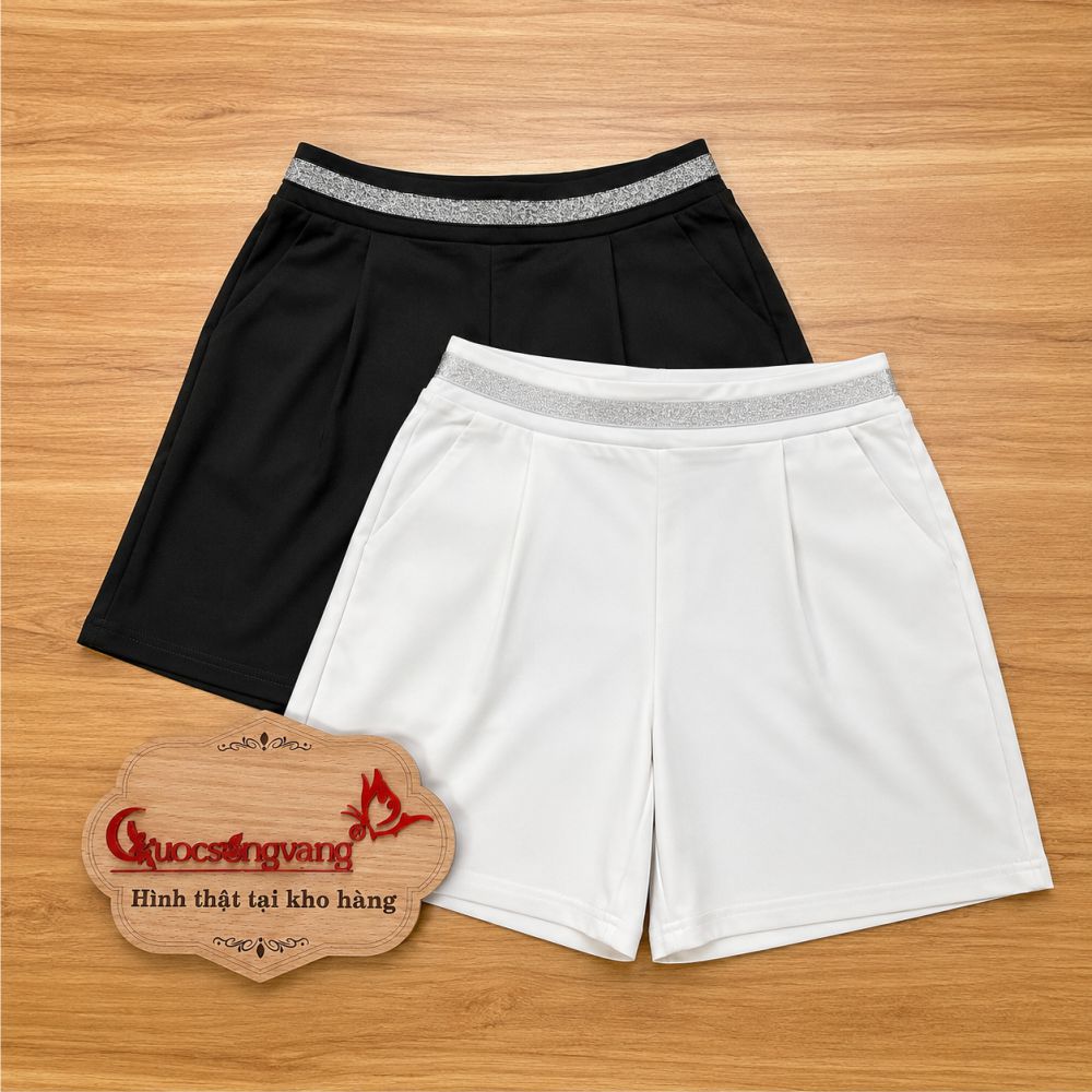 Quần short nữ lưng cao lưng thun túi sâu có big size Queenbe GLQ152 cotton co giãn