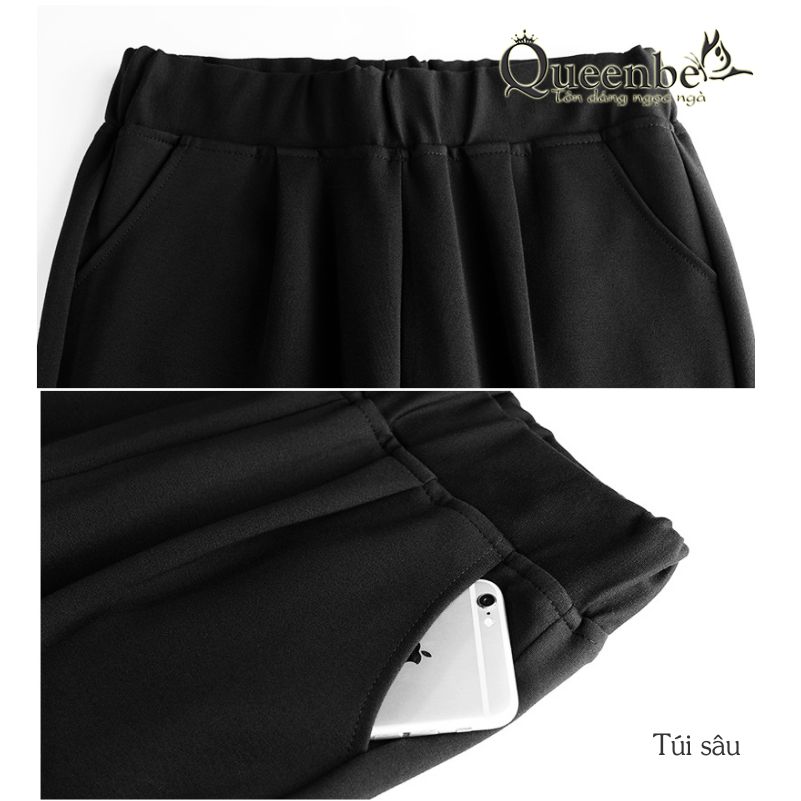 Quần tây công sở nữ kiểu baggy lưng thun có big size Queenbe GLQ095 cotton co giãn 4 chiều
